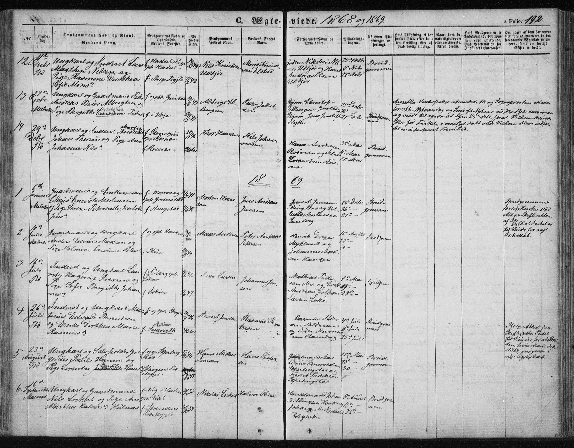Ministerialprotokoller, klokkerbøker og fødselsregistre - Nordland, SAT/A-1459/891/L1300: Parish register (official) no. 891A05, 1856-1870, p. 192