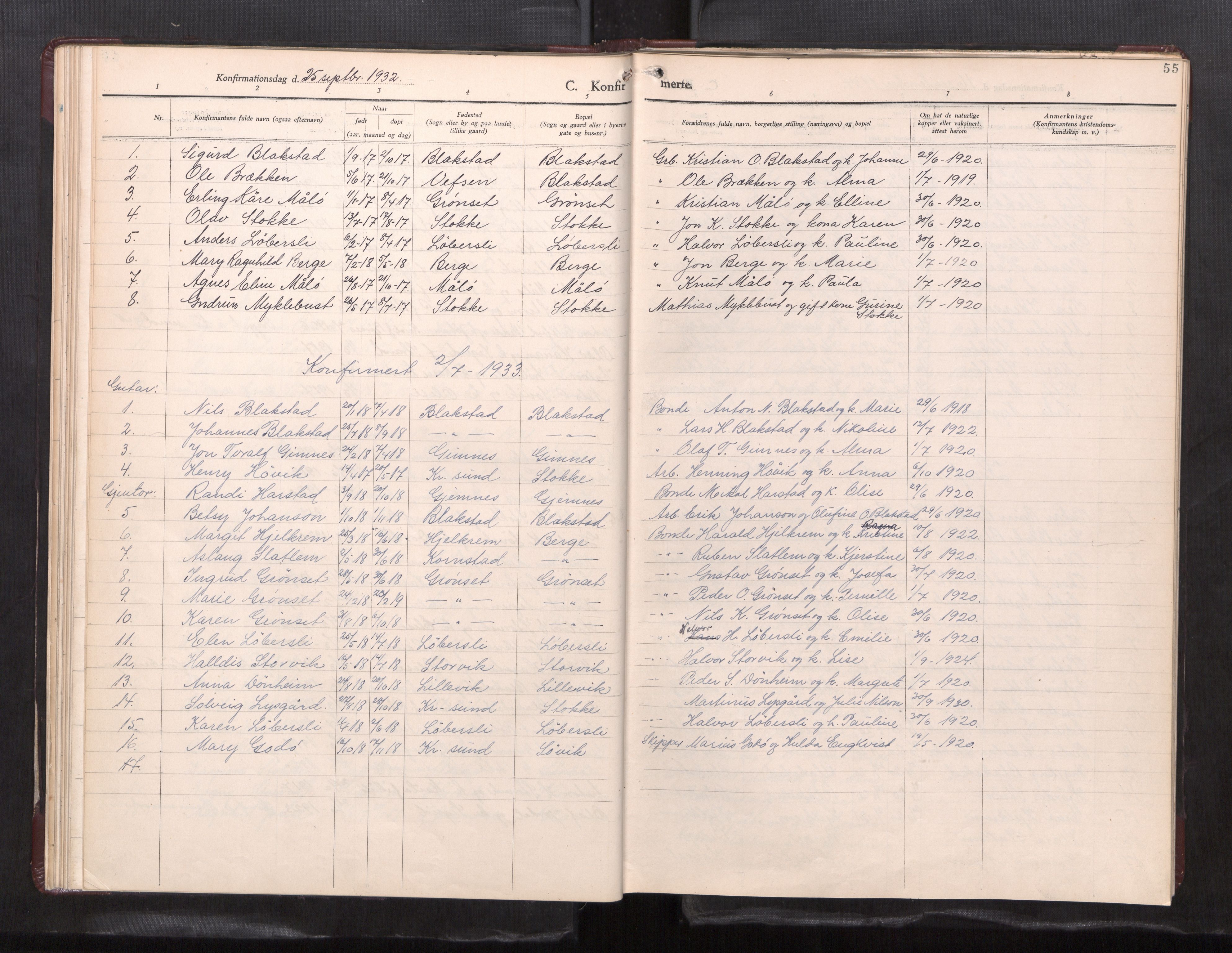 Ministerialprotokoller, klokkerbøker og fødselsregistre - Møre og Romsdal, AV/SAT-A-1454/585/L0974: Parish register (copy) no. 585---, 1930-1960, p. 55