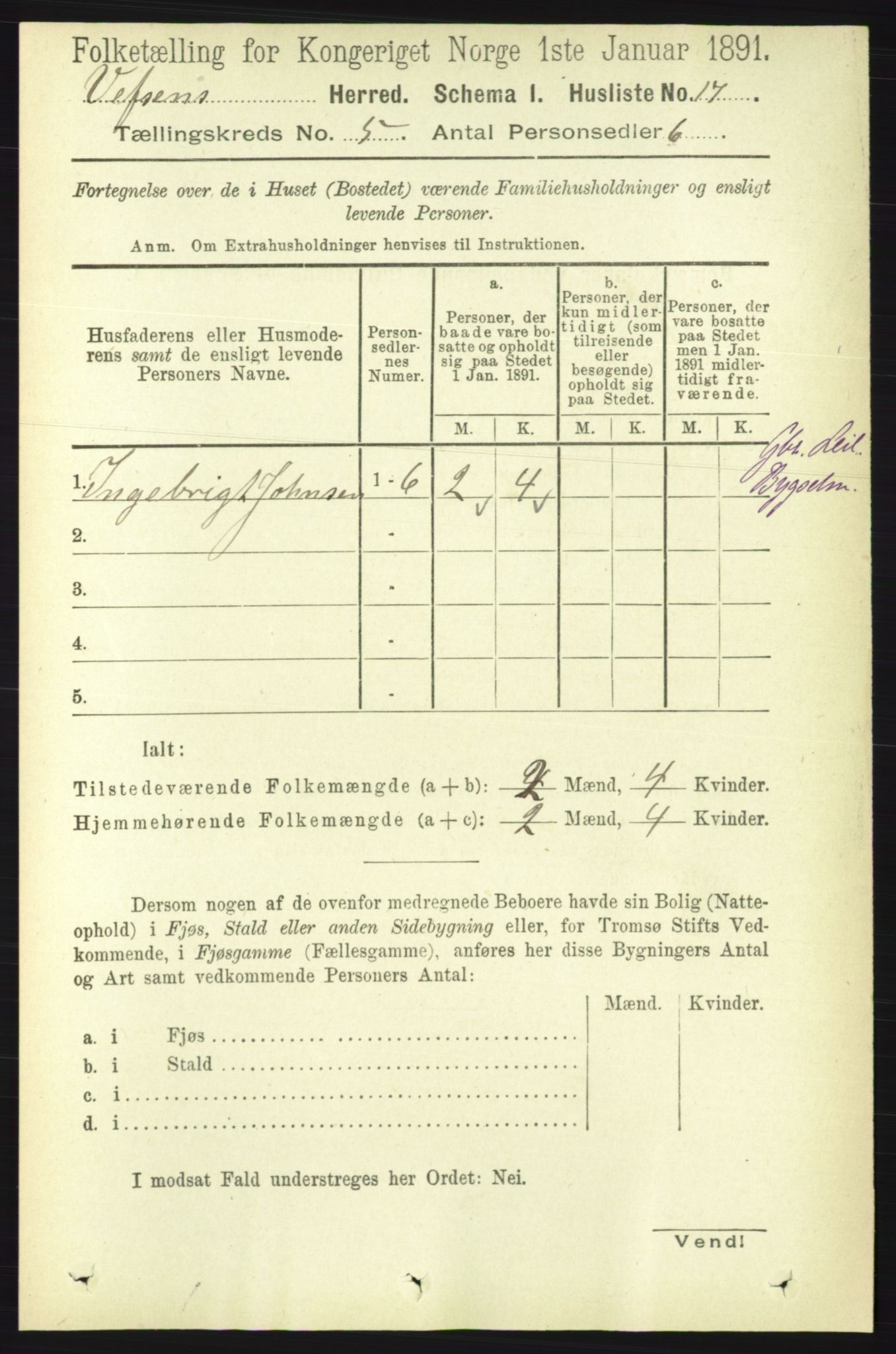 RA, 1891 census for 1824 Vefsn, 1891, p. 2018