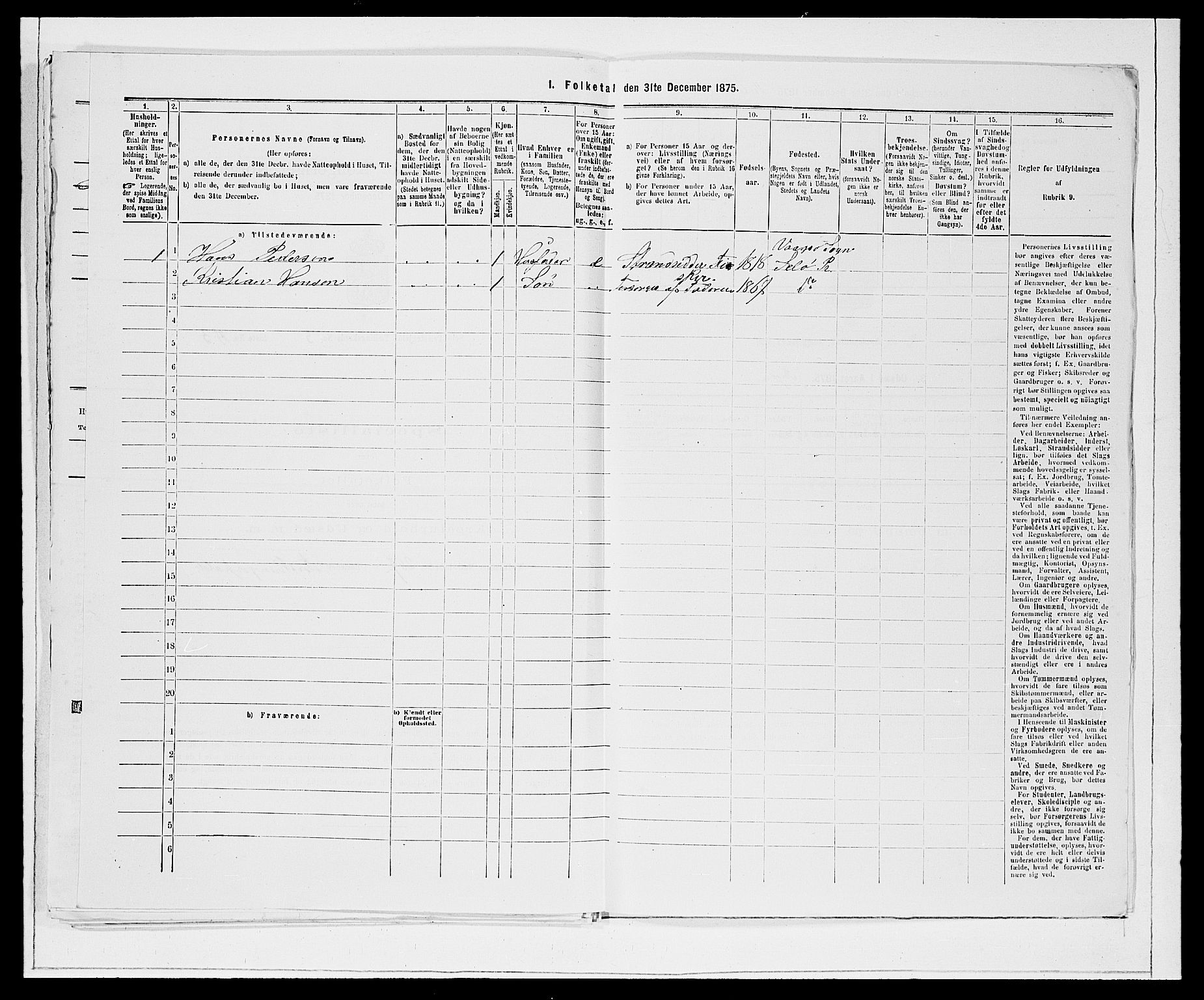 SAB, 1875 Census for 1441P Selje, 1875, p. 461