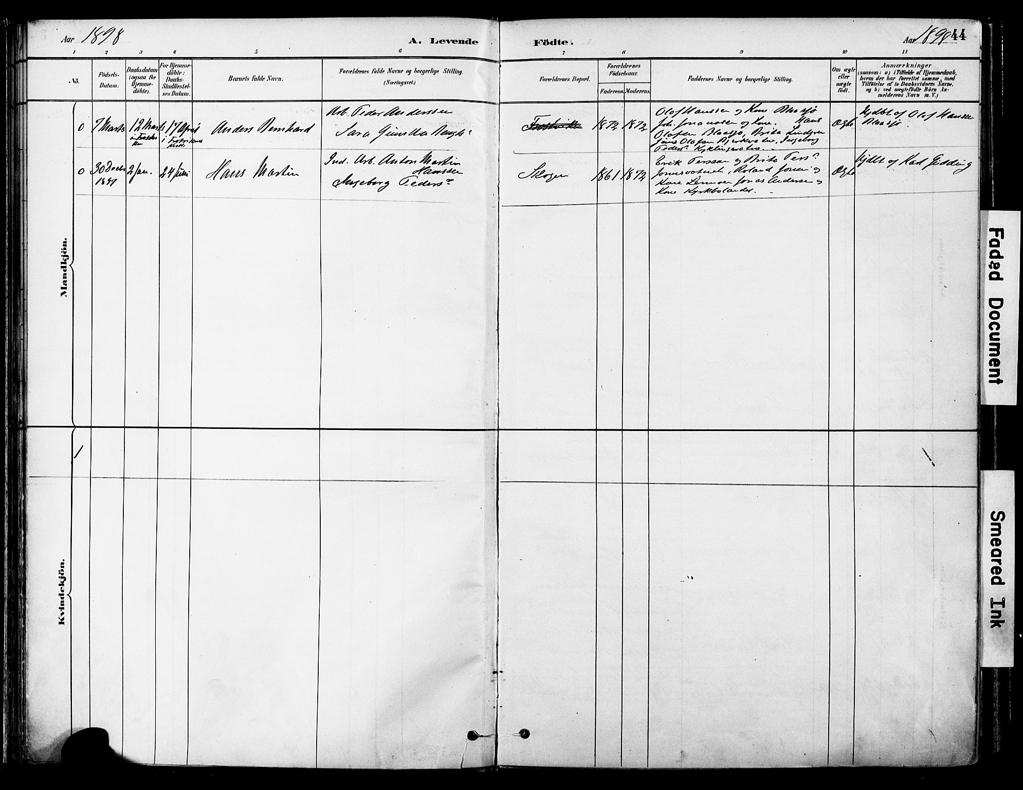 Ministerialprotokoller, klokkerbøker og fødselsregistre - Nord-Trøndelag, SAT/A-1458/755/L0494: Parish register (official) no. 755A03, 1882-1902, p. 44