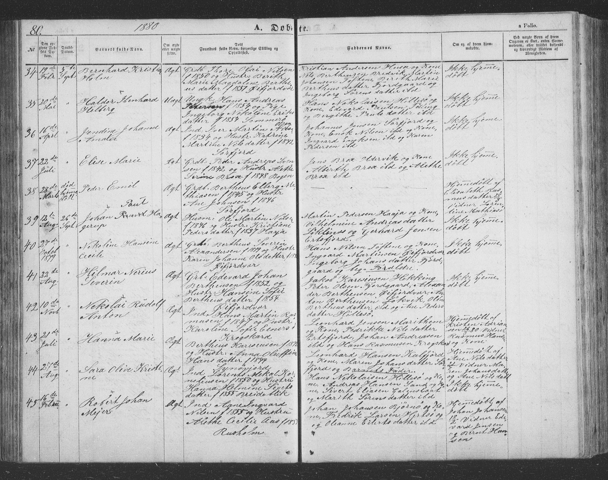 Lenvik sokneprestembete, AV/SATØ-S-1310/H/Ha/Hab/L0020klokker: Parish register (copy) no. 20, 1855-1883, p. 80