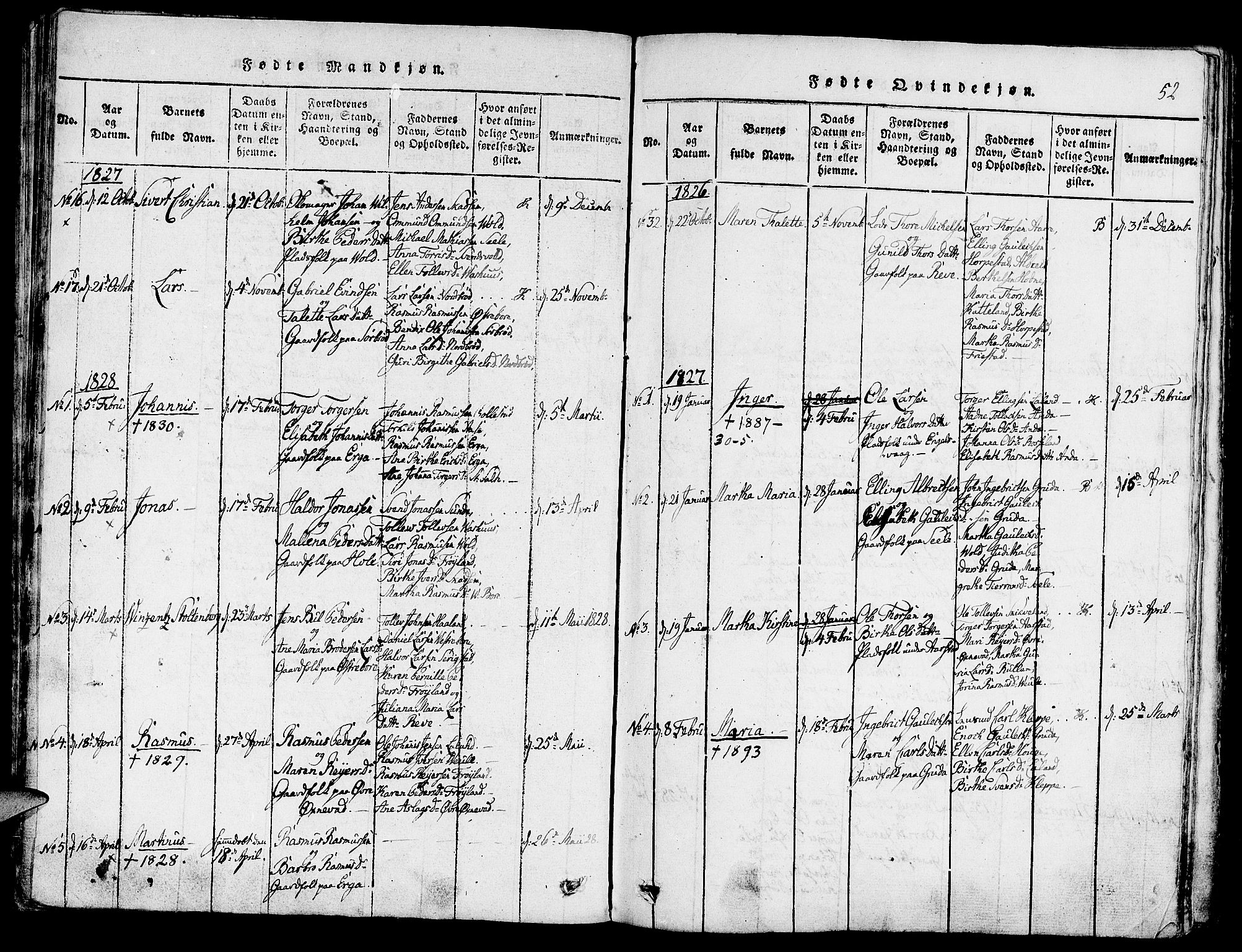 Klepp sokneprestkontor, SAST/A-101803/001/3/30BA/L0002: Parish register (official) no. A 2, 1816-1833, p. 52