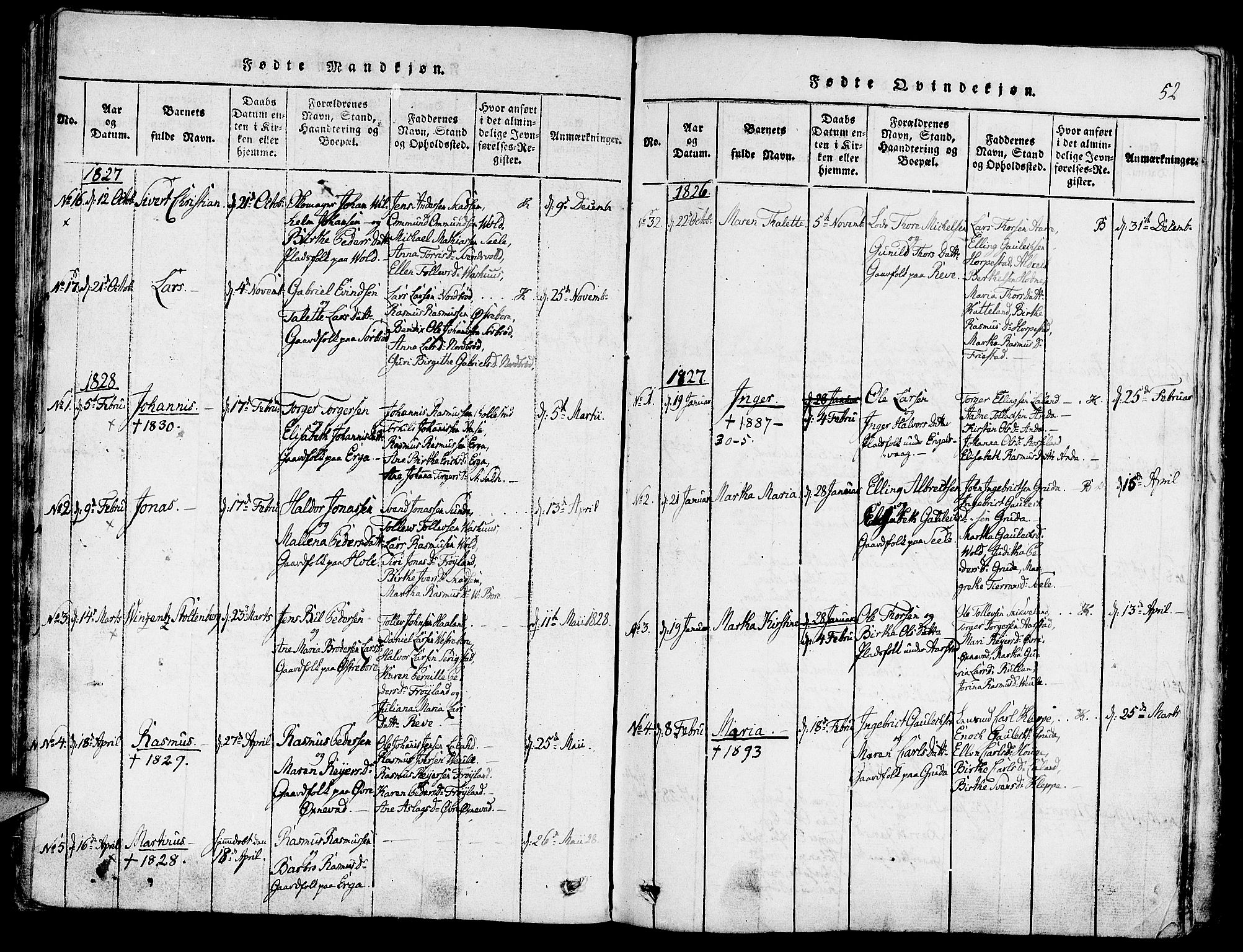 Klepp sokneprestkontor, AV/SAST-A-101803/001/3/30BA/L0002: Parish register (official) no. A 2, 1816-1833, p. 52