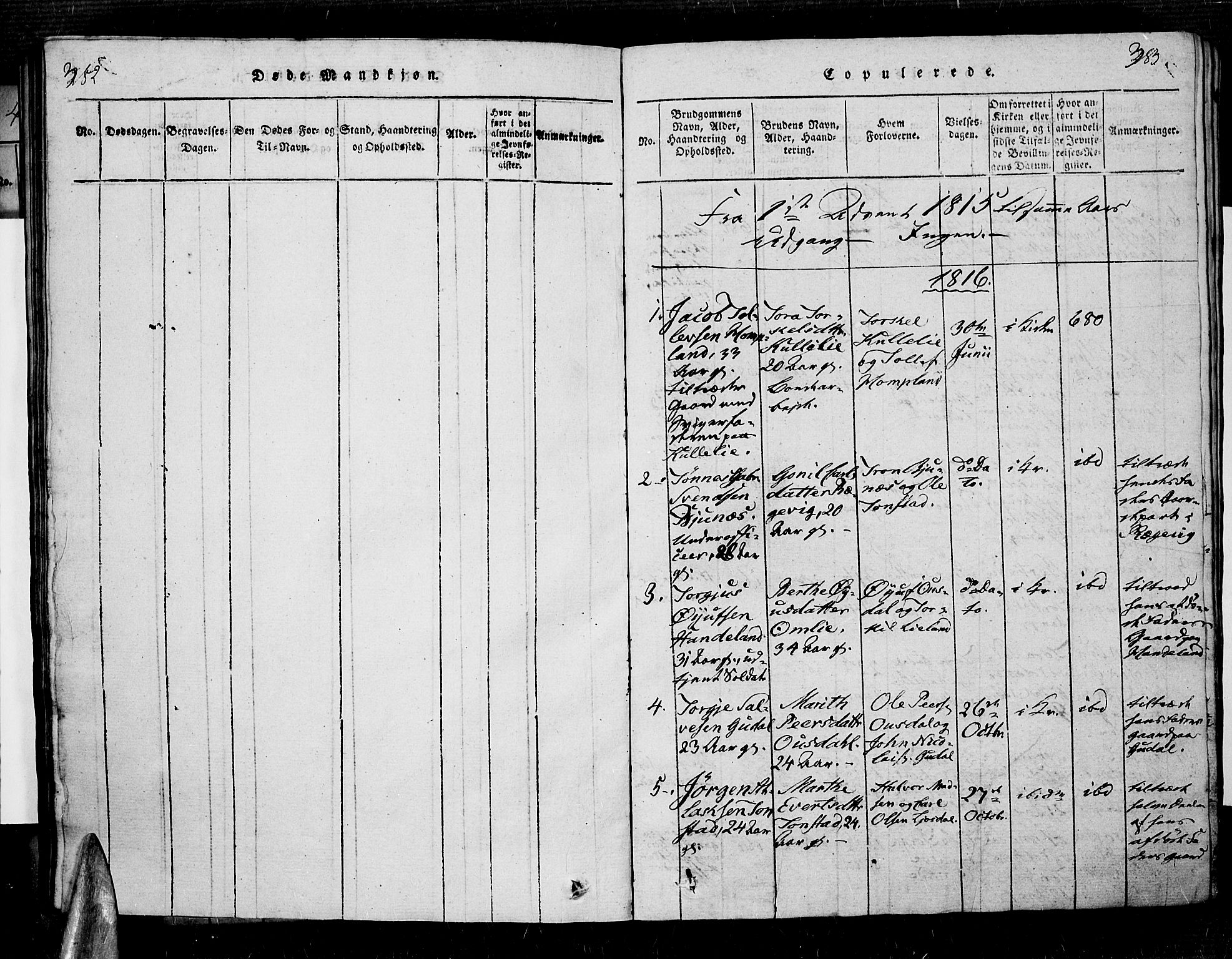 Sirdal sokneprestkontor, SAK/1111-0036/F/Fa/Fab/L0001: Parish register (official) no. A 1, 1815-1834, p. 382-383