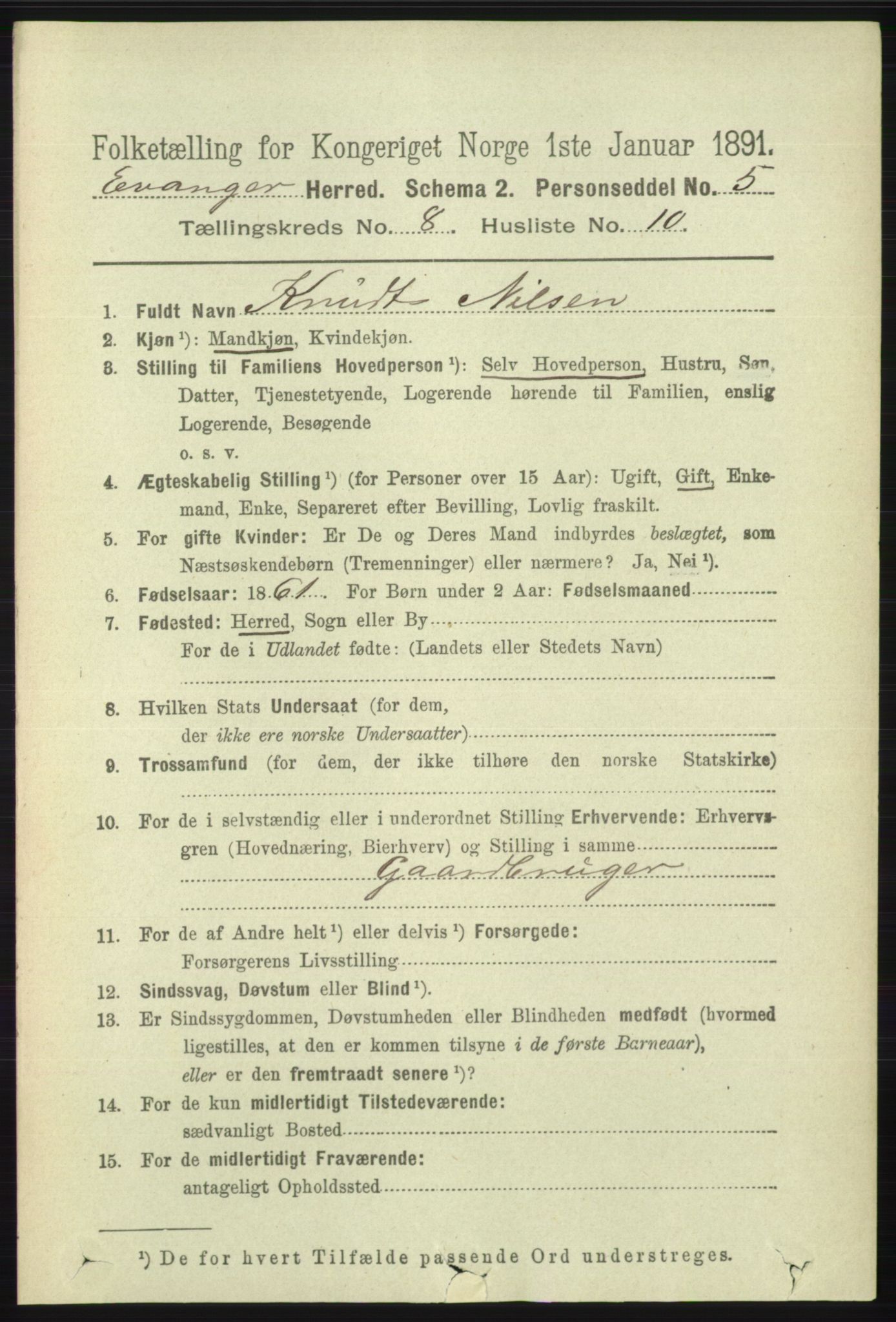 RA, 1891 census for 1237 Evanger, 1891, p. 2319