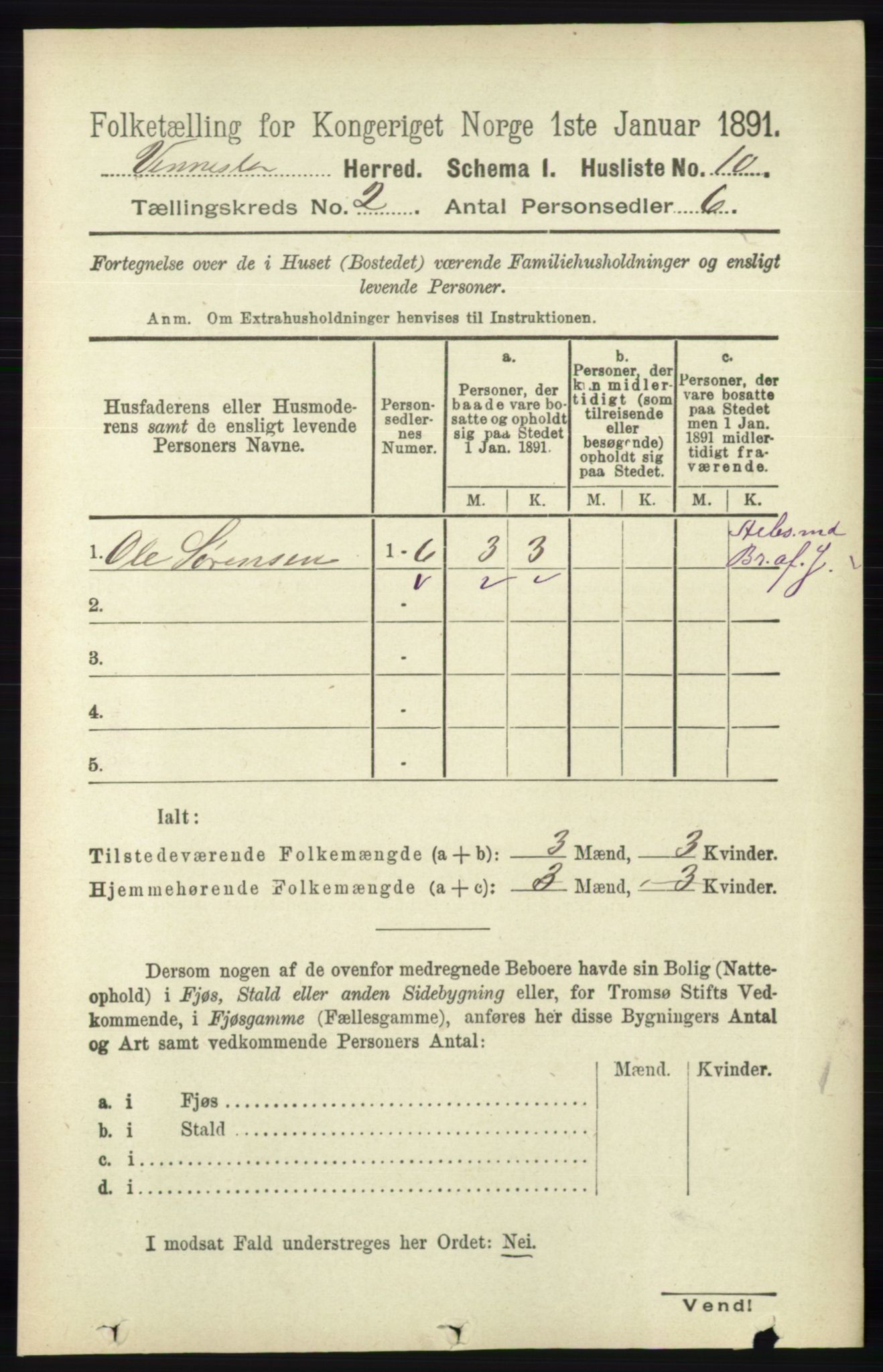 RA, 1891 census for 1014 Vennesla, 1891, p. 377