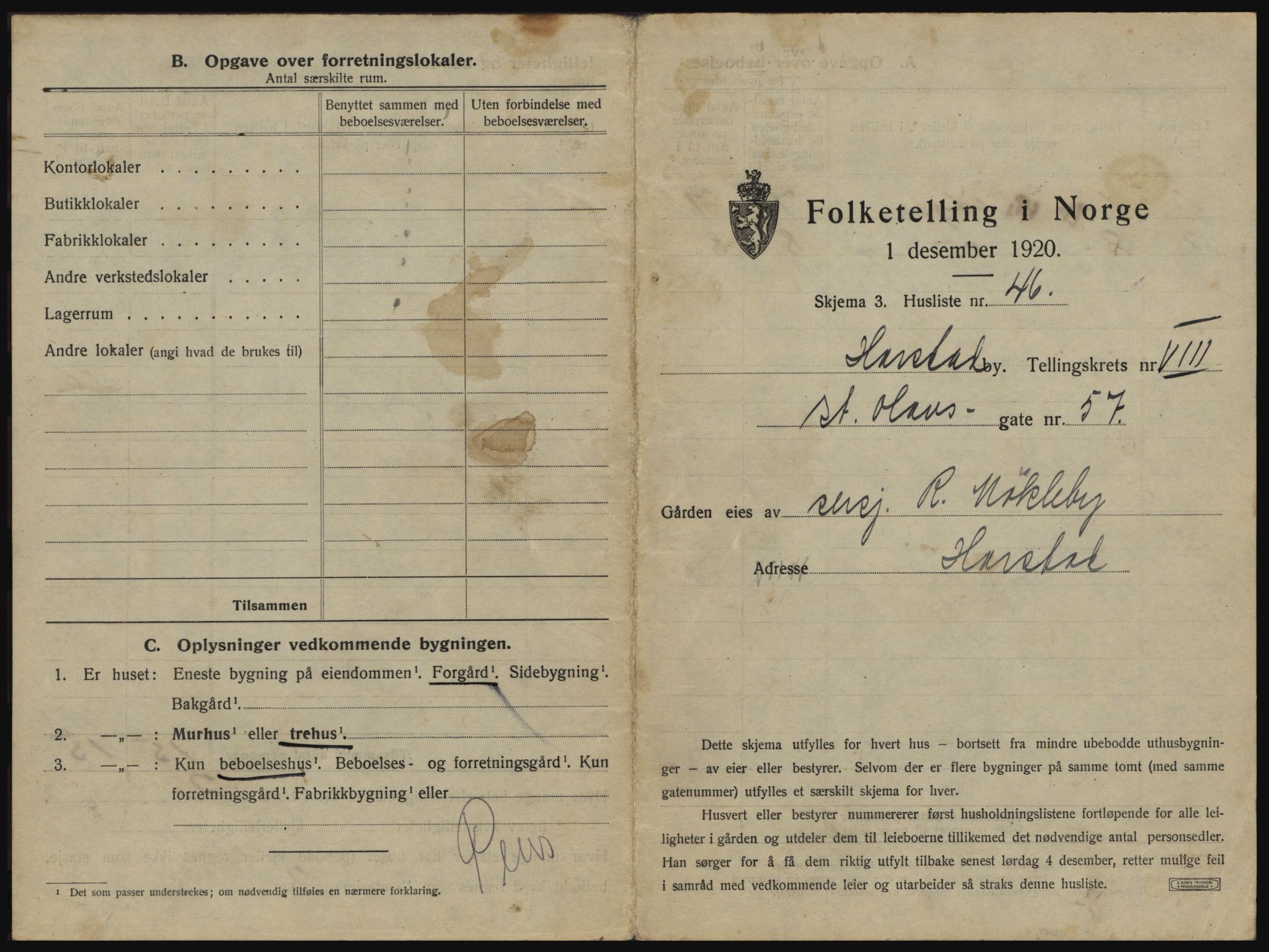 SATØ, 1920 census for Harstad, 1920, p. 855
