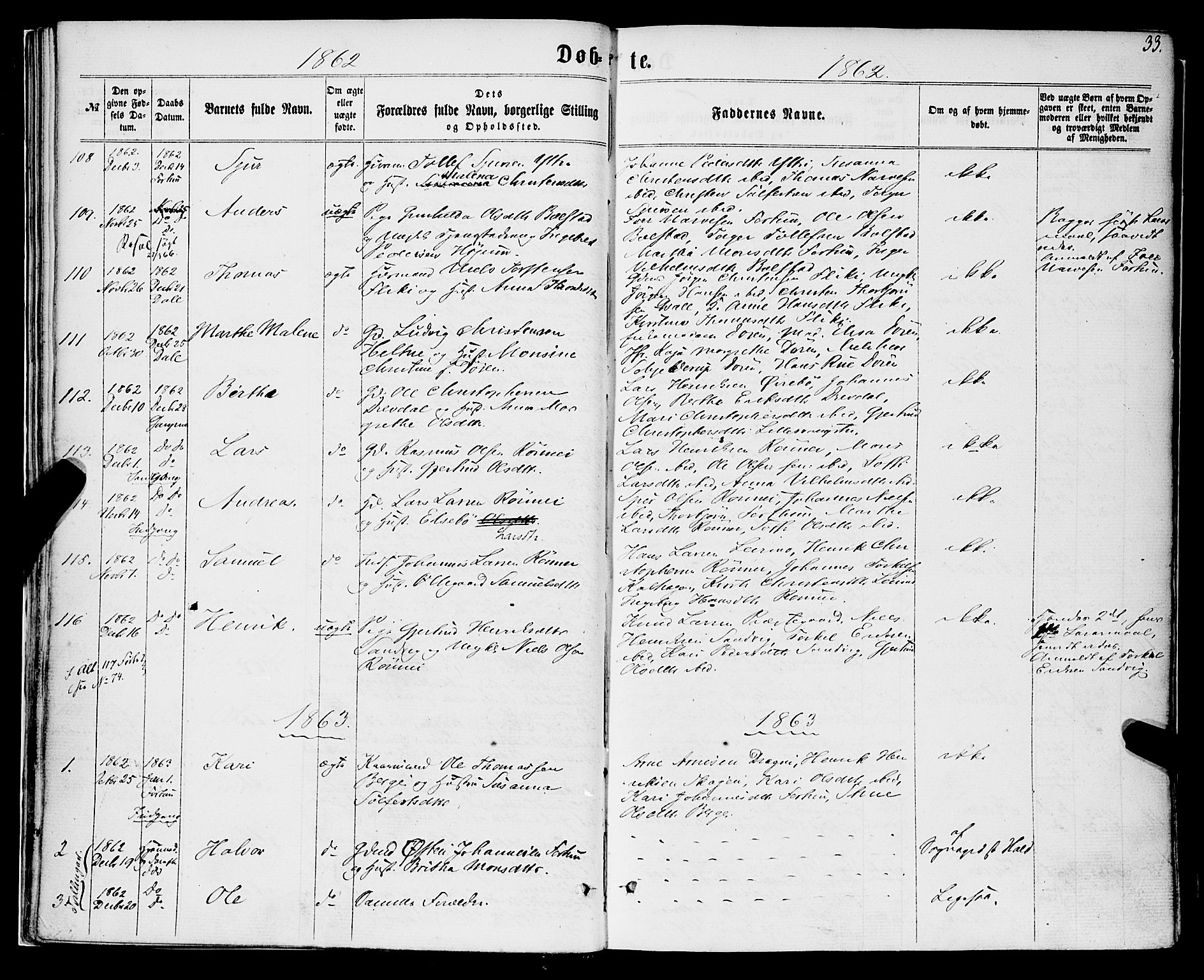 Luster sokneprestembete, SAB/A-81101/H/Haa/Haaa/L0008: Parish register (official) no. A 8, 1860-1870, p. 33