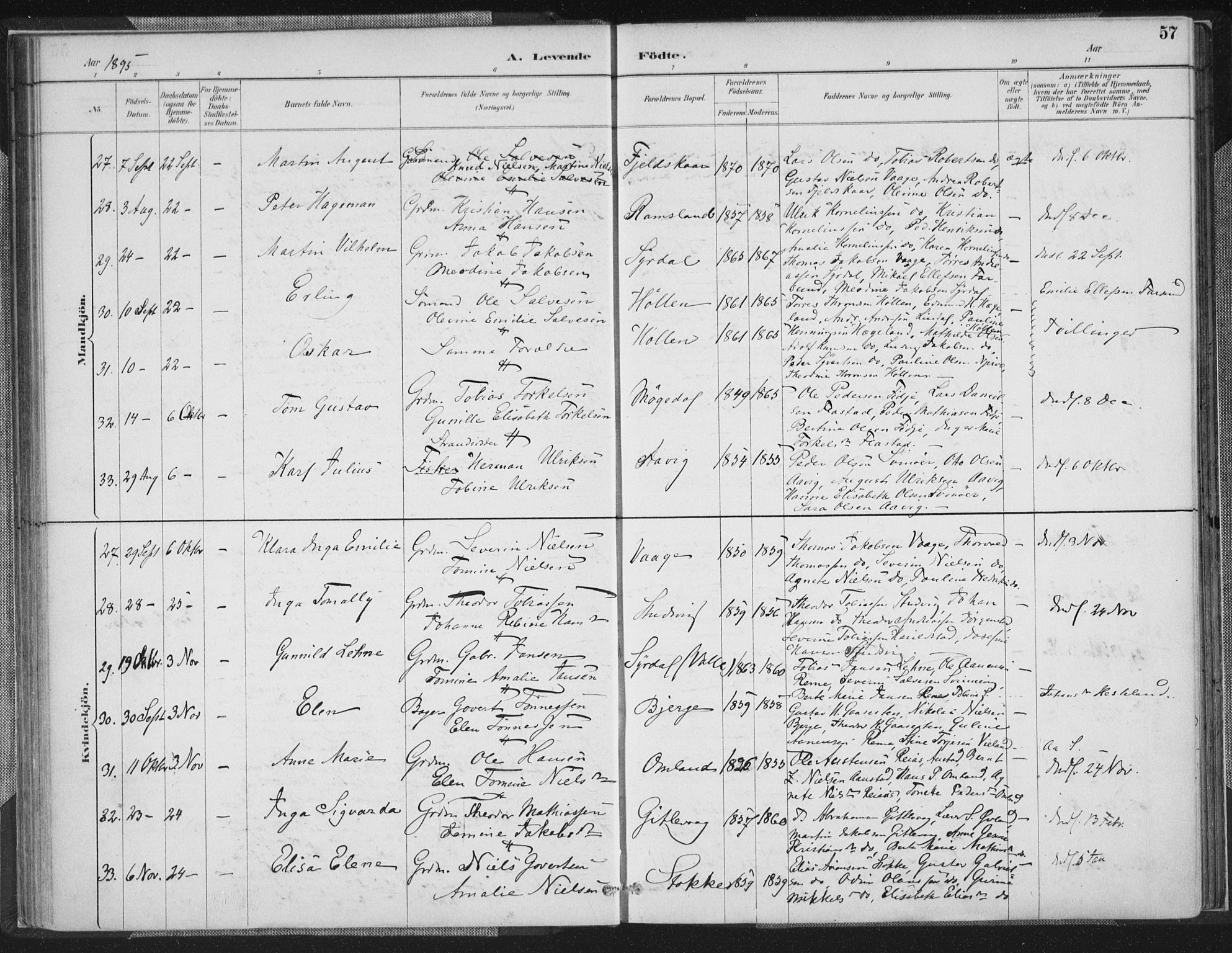 Sør-Audnedal sokneprestkontor, AV/SAK-1111-0039/F/Fa/Faa/L0004: Parish register (official) no. A 4, 1884-1909, p. 57