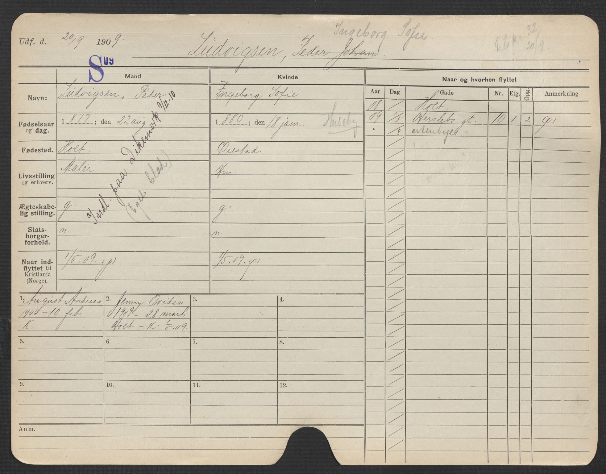 Oslo folkeregister, Registerkort, AV/SAO-A-11715/F/Fa/Fac/L0020: Kvinner, 1906-1914, p. 232a
