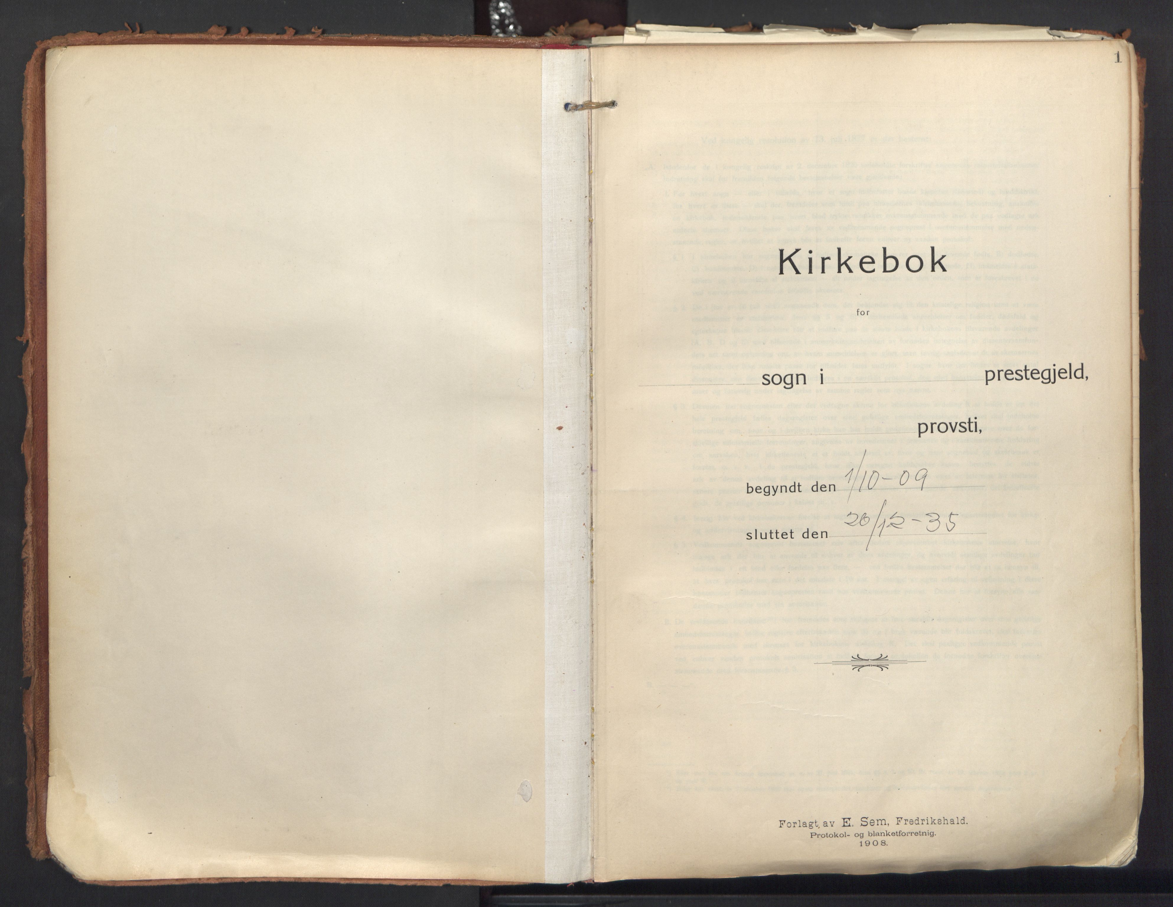 Fagerborg prestekontor Kirkebøker, AV/SAO-A-10844/F/Fa/L0005: Parish register (official) no. 5, 1909-1935, p. 1