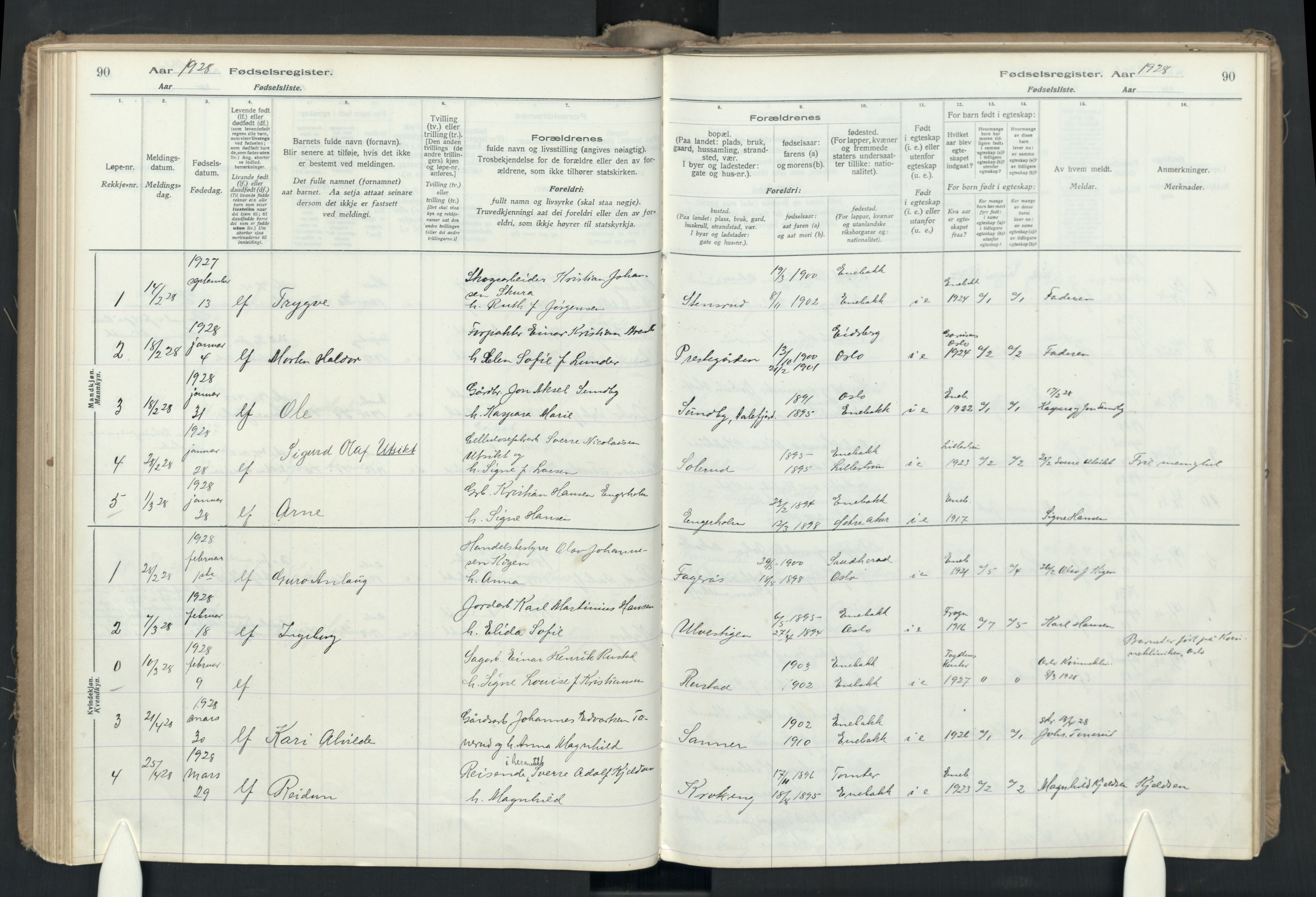 Enebakk prestekontor Kirkebøker, SAO/A-10171c/J/Ja: Birth register no. I 1, 1916-1948, p. 90