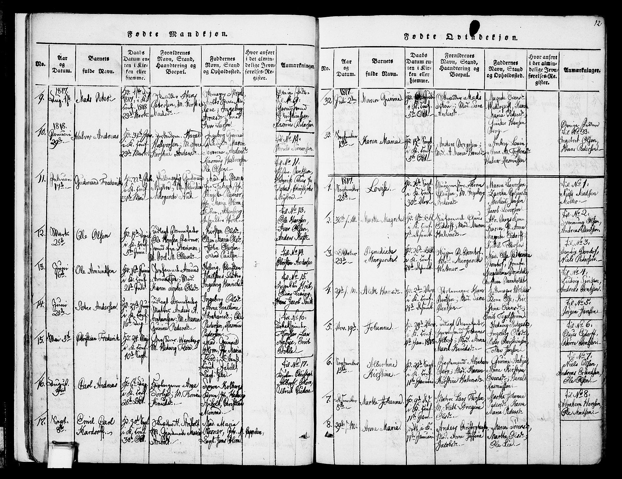 Skien kirkebøker, SAKO/A-302/F/Fa/L0005: Parish register (official) no. 5, 1814-1843, p. 12
