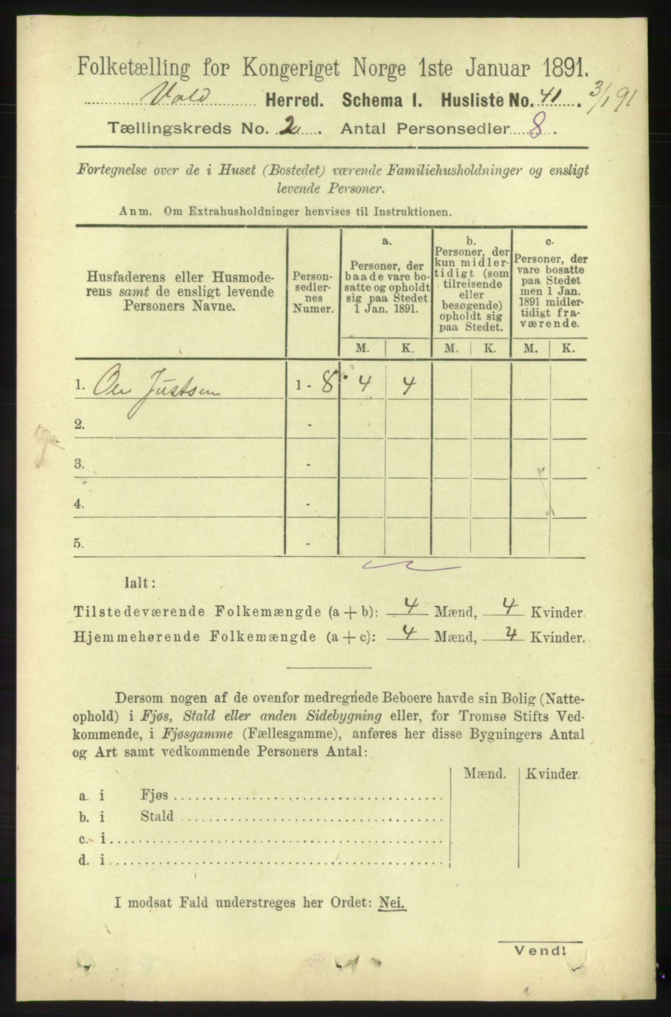 RA, 1891 census for 1537 Voll, 1891, p. 693