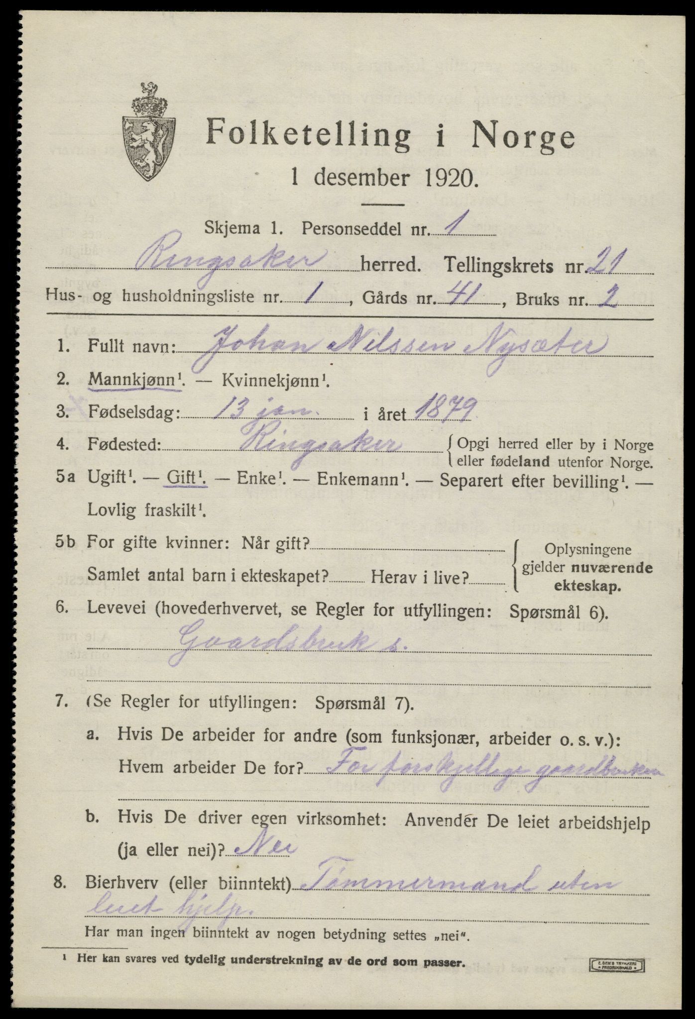 SAH, 1920 census for Ringsaker, 1920, p. 28598