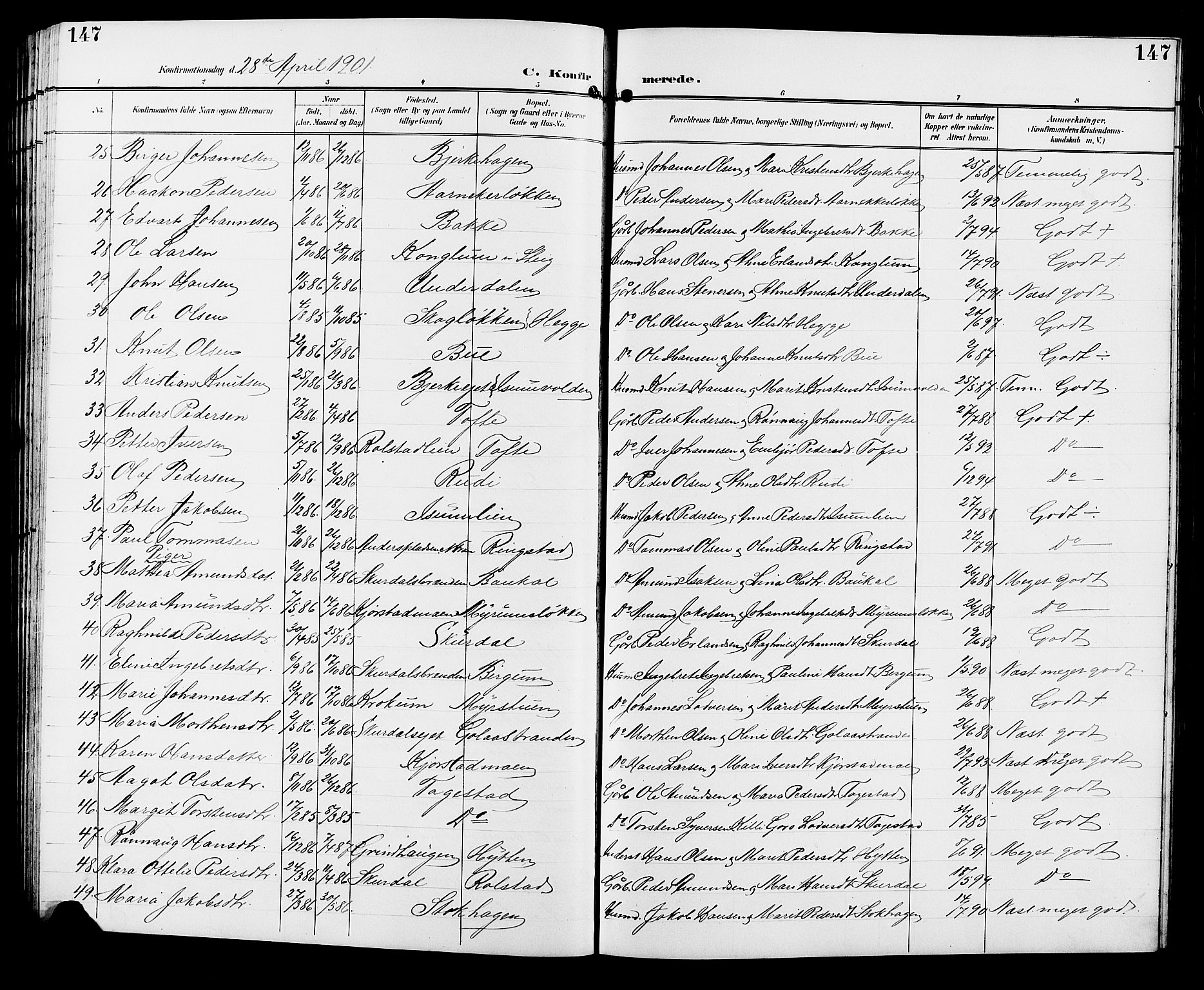 Sør-Fron prestekontor, SAH/PREST-010/H/Ha/Hab/L0004: Parish register (copy) no. 4, 1896-1911, p. 147