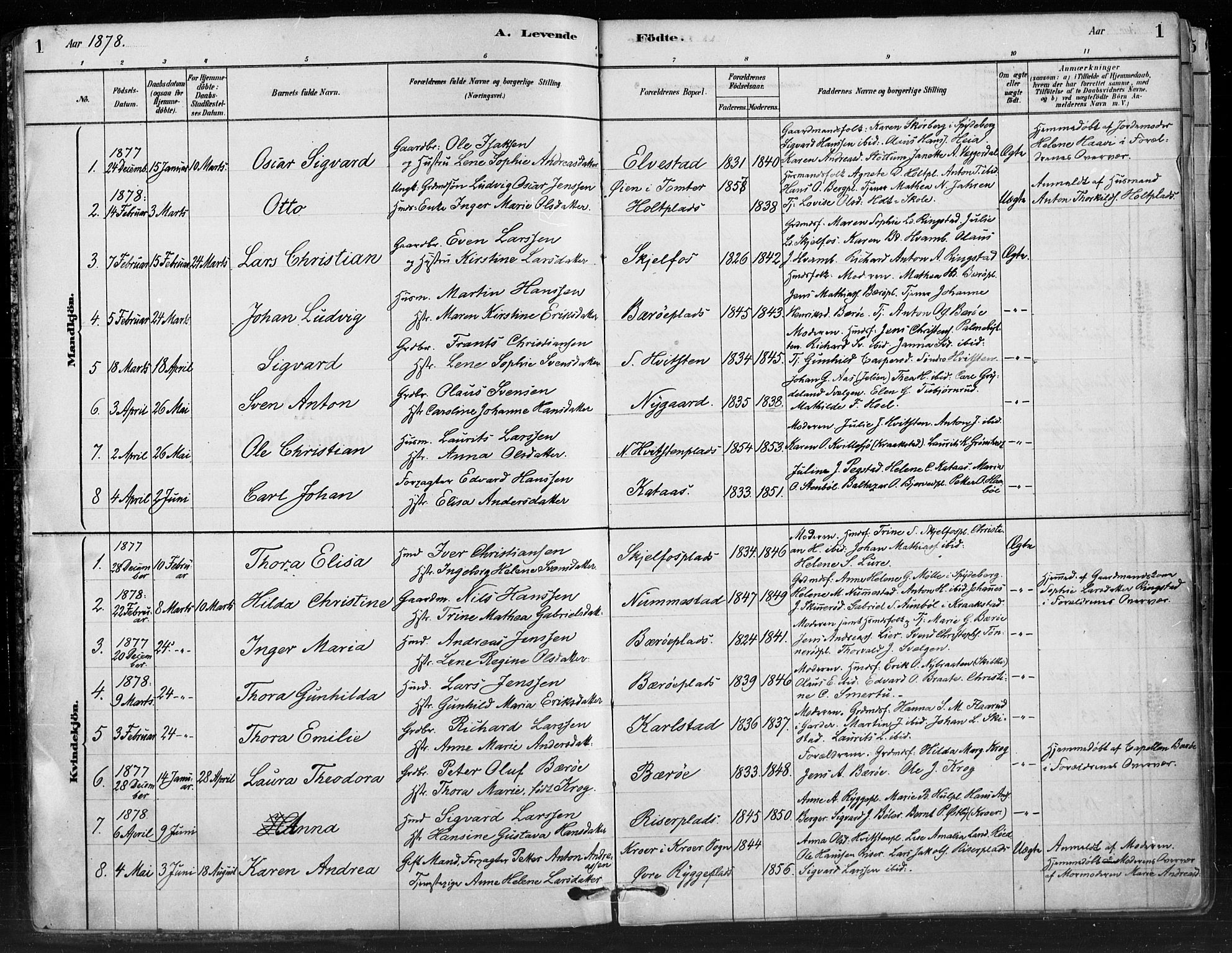 Hobøl prestekontor Kirkebøker, AV/SAO-A-2002/F/Fa/L0005: Parish register (official) no. I 5, 1878-1904, p. 1