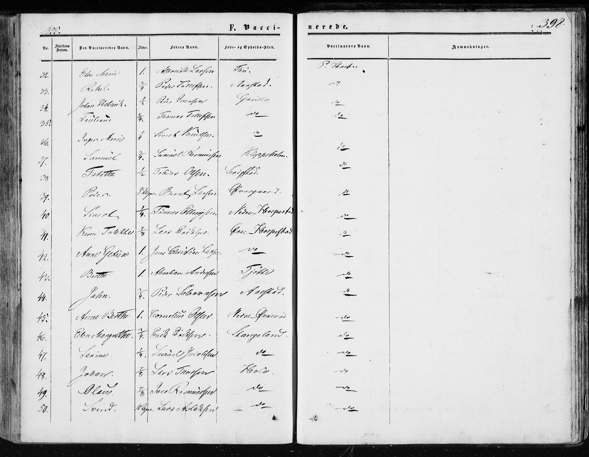 Klepp sokneprestkontor, AV/SAST-A-101803/001/3/30BA/L0005: Parish register (official) no. A 5, 1853-1870, p. 398