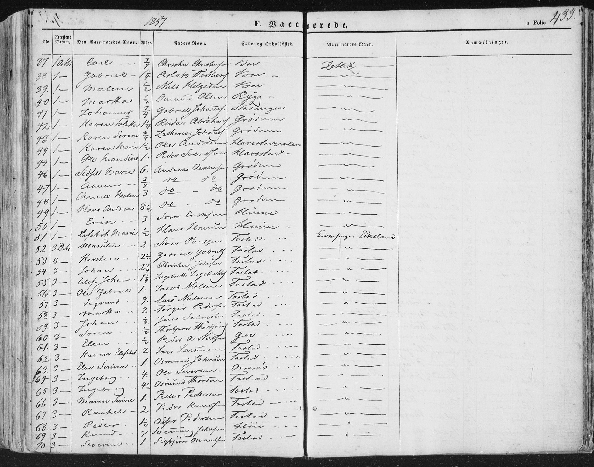 Hetland sokneprestkontor, AV/SAST-A-101826/30/30BA/L0002: Parish register (official) no. A 2, 1849-1869, p. 433