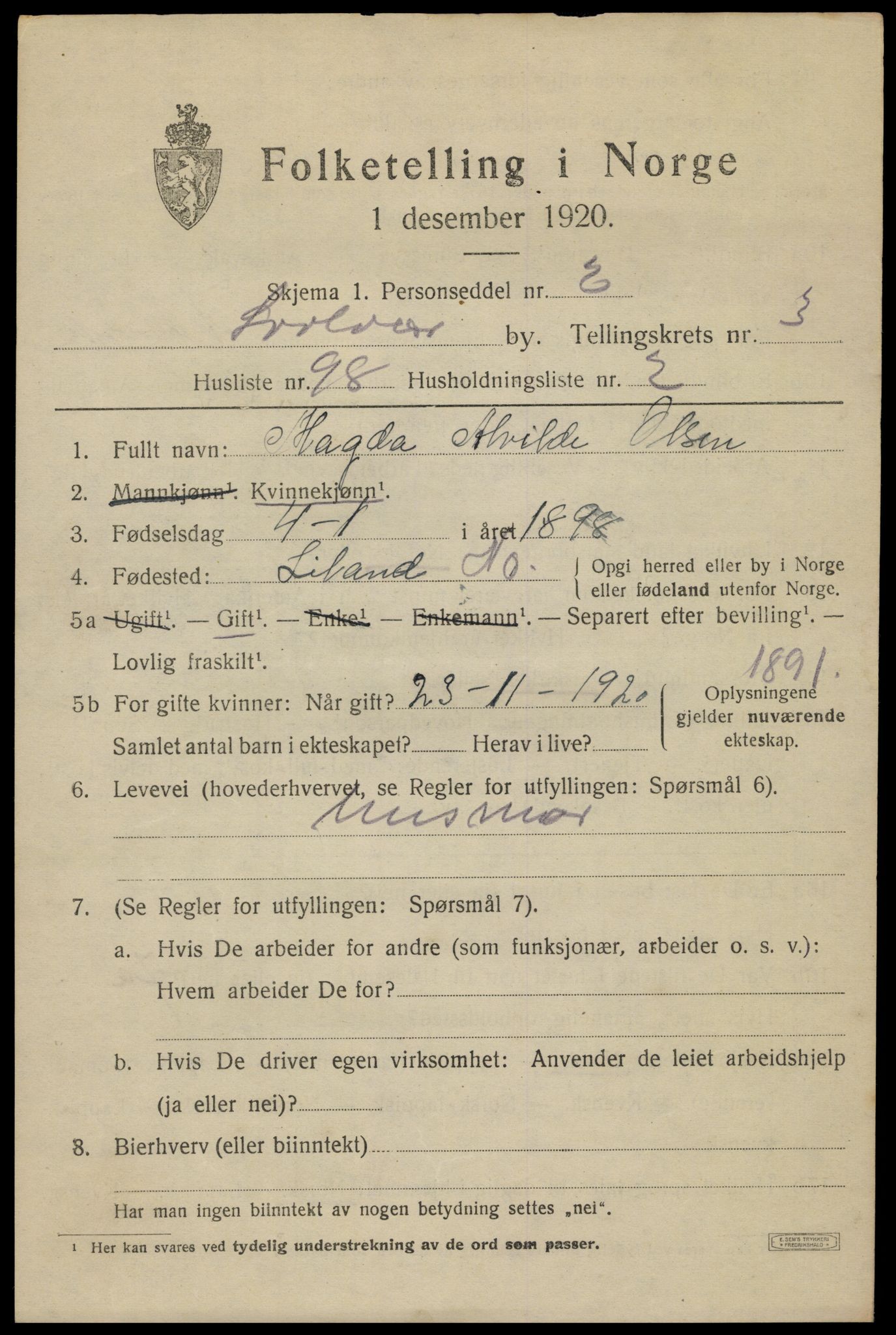 SAT, 1920 census for Svolvær, 1920, p. 5480