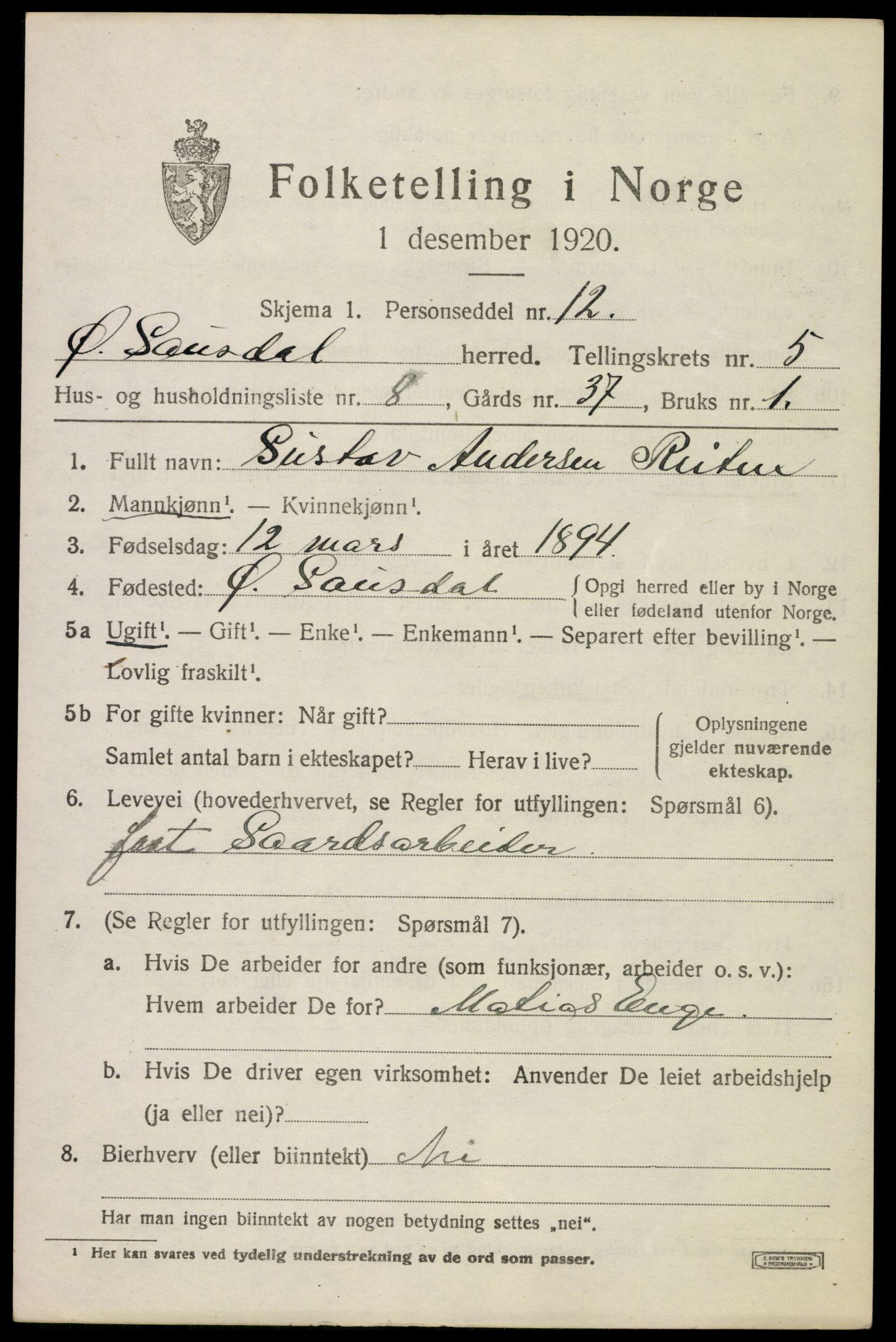 SAH, 1920 census for Østre Gausdal, 1920, p. 2808