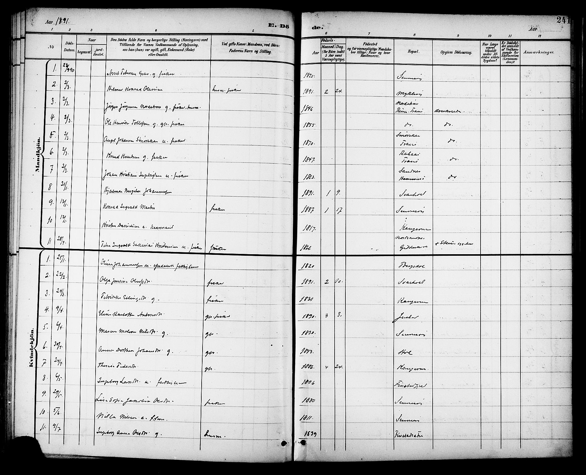 Ministerialprotokoller, klokkerbøker og fødselsregistre - Nordland, AV/SAT-A-1459/882/L1179: Parish register (official) no. 882A01, 1886-1898, p. 241