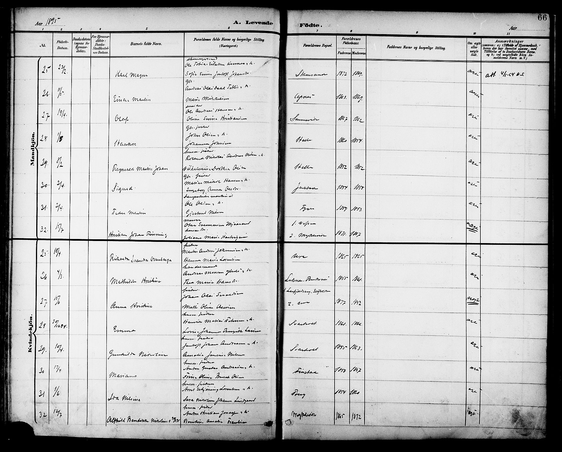 Ministerialprotokoller, klokkerbøker og fødselsregistre - Nordland, AV/SAT-A-1459/882/L1179: Parish register (official) no. 882A01, 1886-1898, p. 66