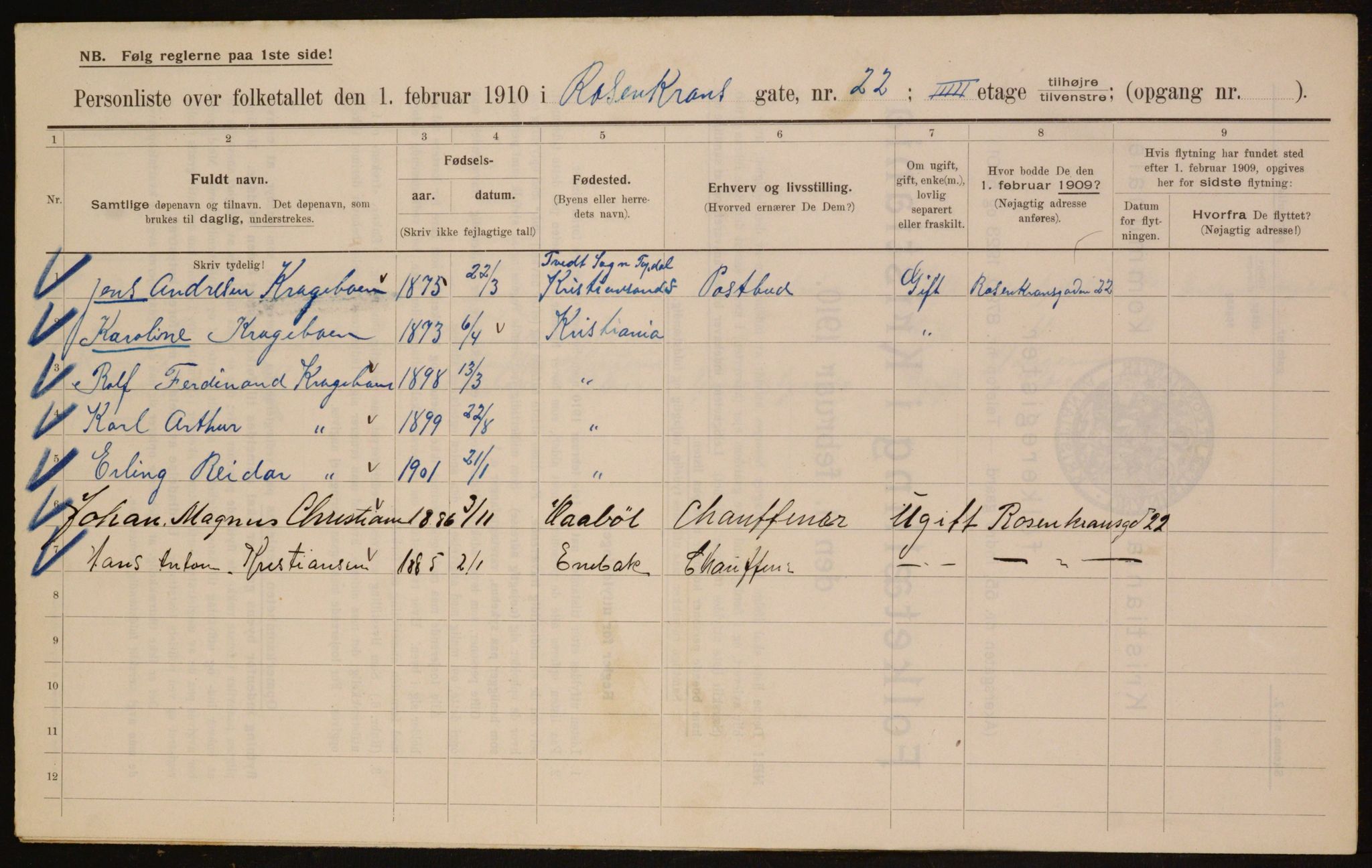 OBA, Municipal Census 1910 for Kristiania, 1910, p. 80373