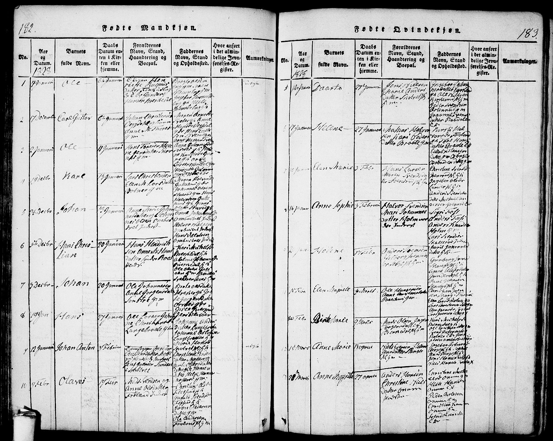 Våler prestekontor Kirkebøker, AV/SAO-A-11083/F/Fa/L0005: Parish register (official) no. I 5, 1815-1839, p. 182-183