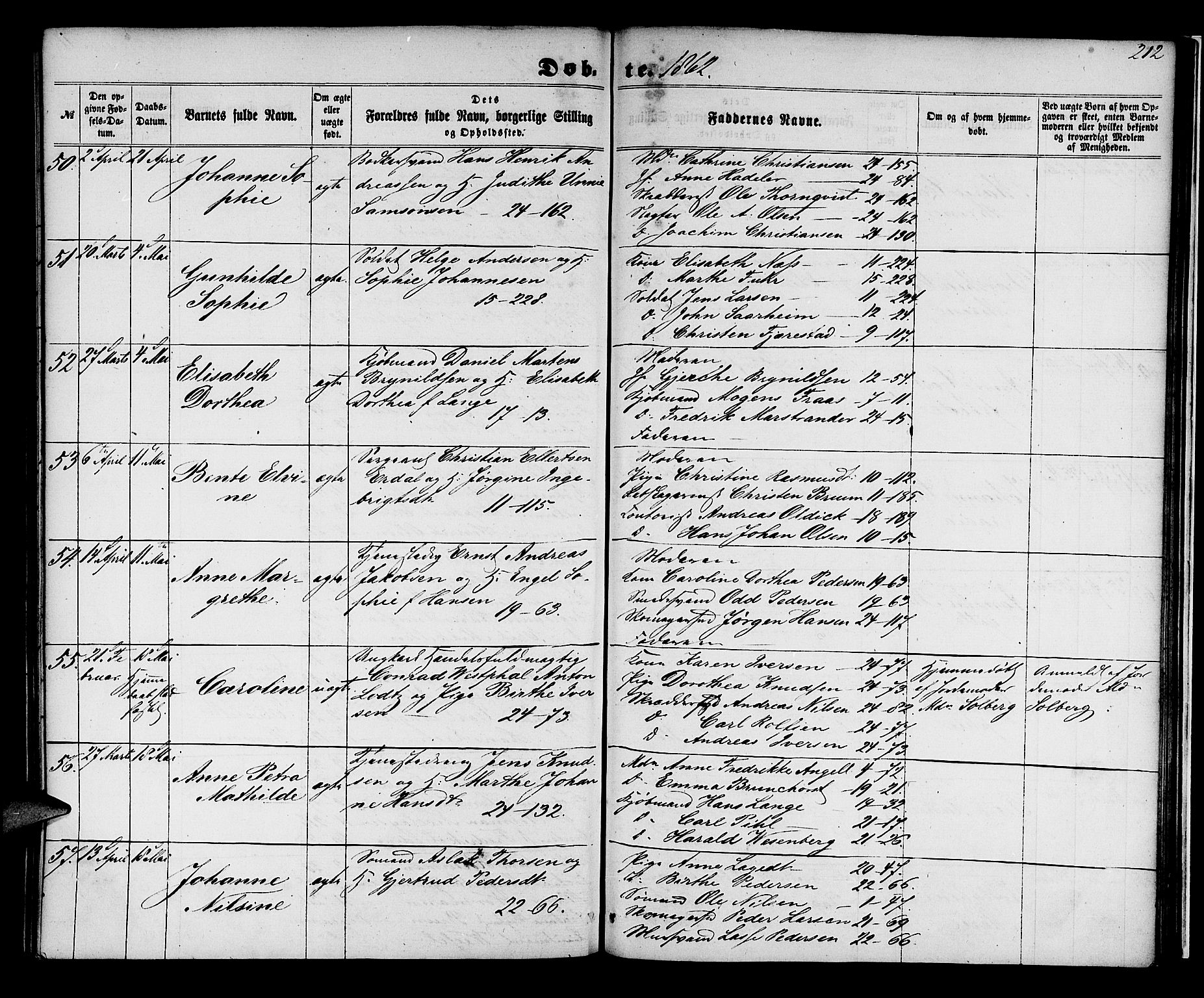 Korskirken sokneprestembete, SAB/A-76101/H/Hab: Parish register (copy) no. B 4, 1858-1863, p. 212