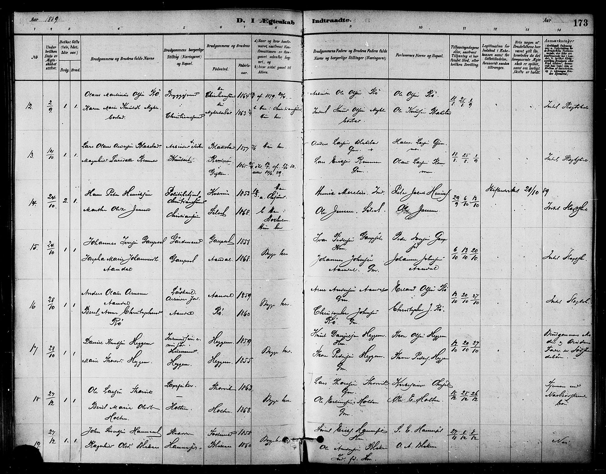 Ministerialprotokoller, klokkerbøker og fødselsregistre - Møre og Romsdal, AV/SAT-A-1454/584/L0967: Parish register (official) no. 584A07, 1879-1894, p. 173