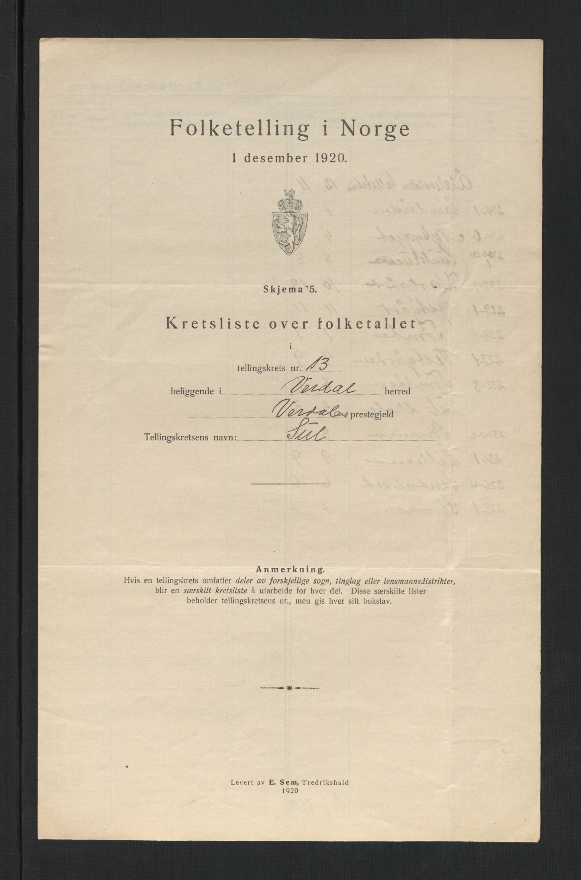 SAT, 1920 census for Verdal, 1920, p. 54