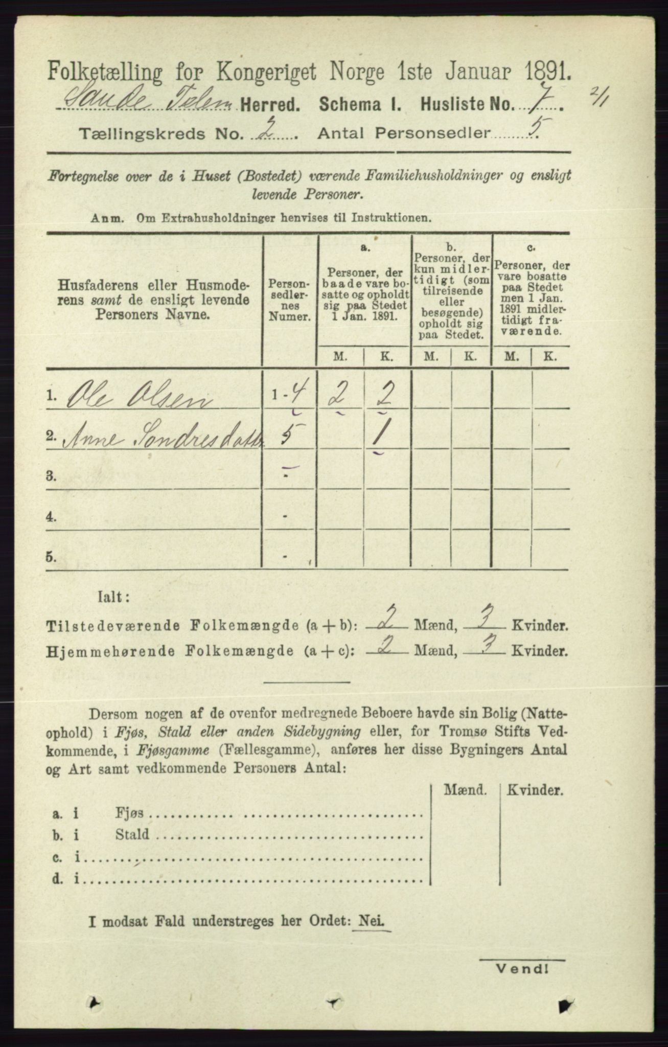 RA, 1891 census for 0822 Sauherad, 1891, p. 395