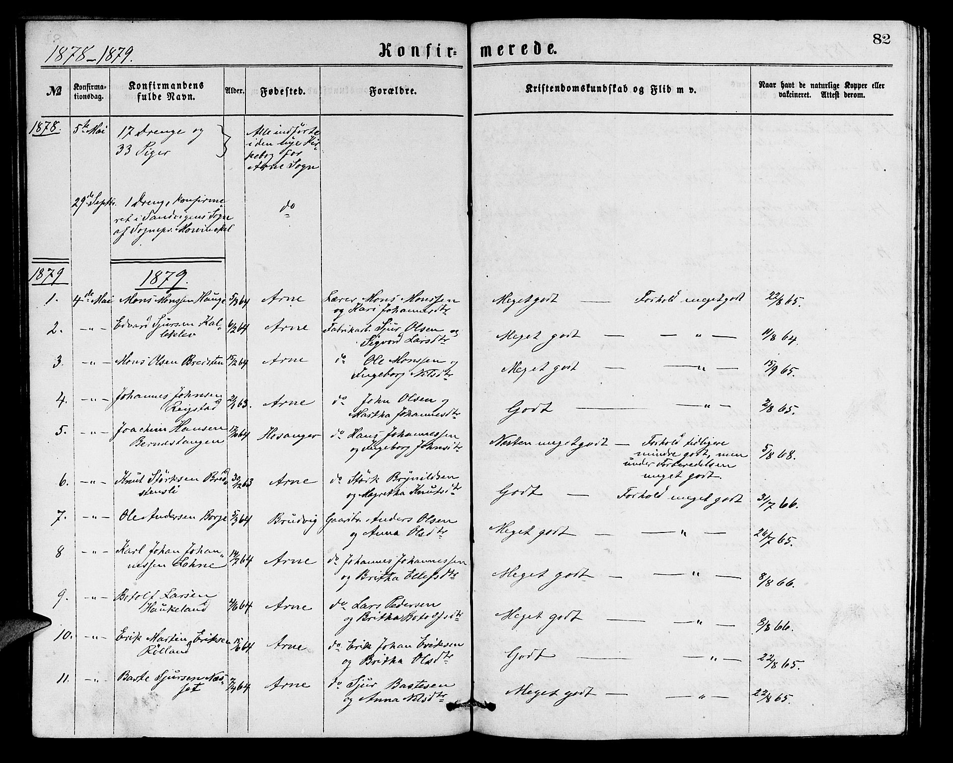 Arna Sokneprestembete, SAB/A-74001/H/Ha/Hab: Parish register (copy) no. A 1, 1869-1879, p. 82