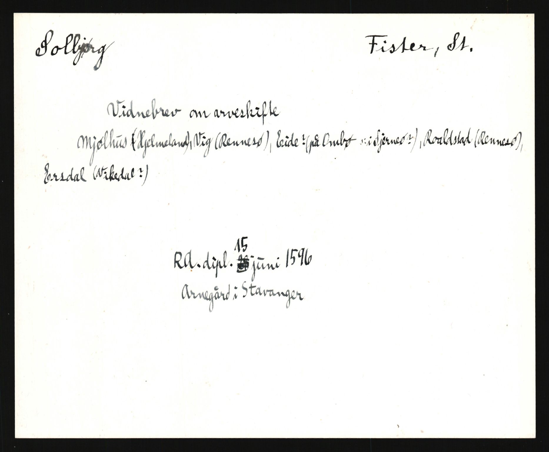 Riksarkivets diplomsamling, AV/RA-EA-5965/F35/F35e/L0027: Registreringssedler Rogaland, 1400-1700, p. 363