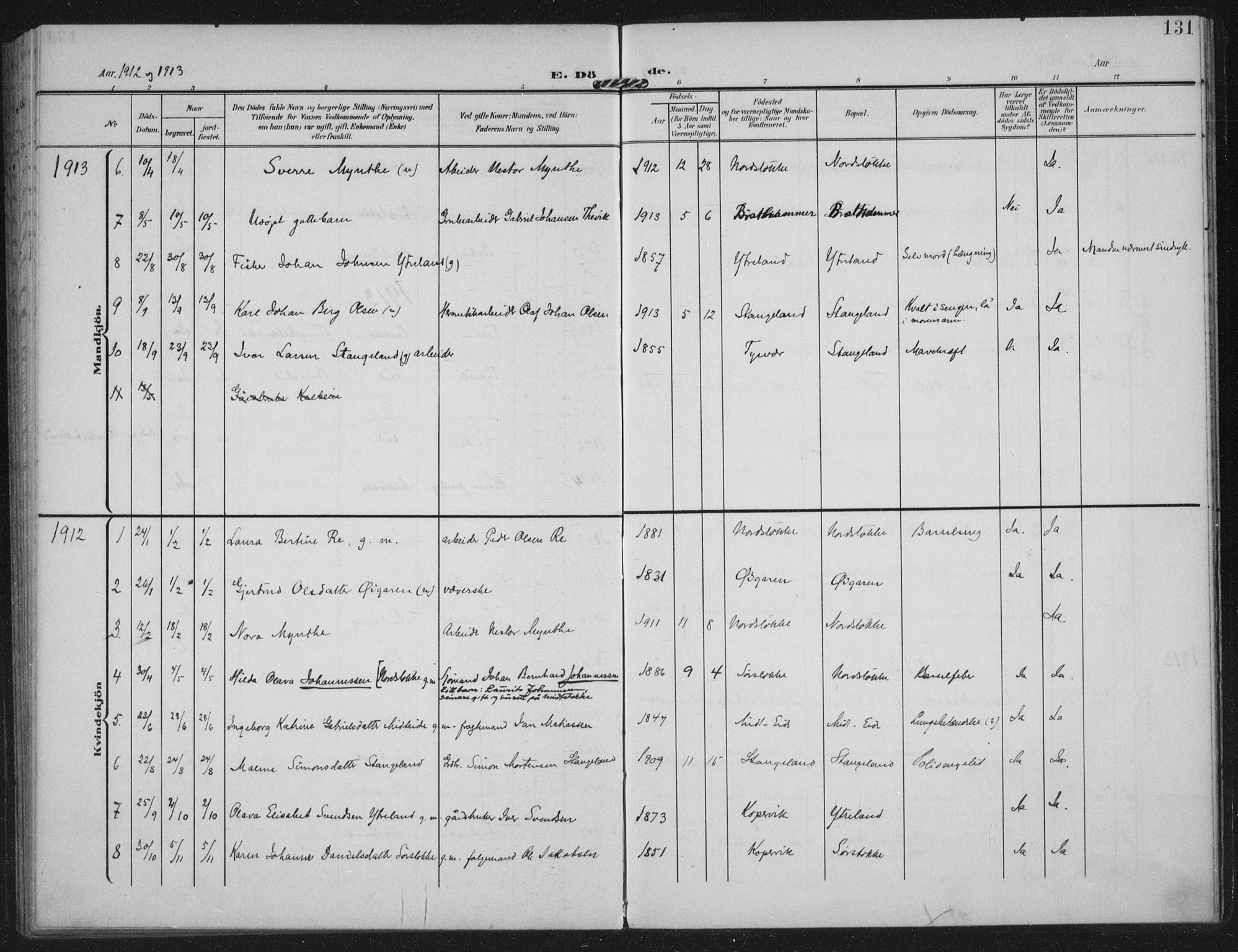 Kopervik sokneprestkontor, AV/SAST-A-101850/H/Ha/Haa/L0003: Parish register (official) no. A 3, 1906-1924, p. 131