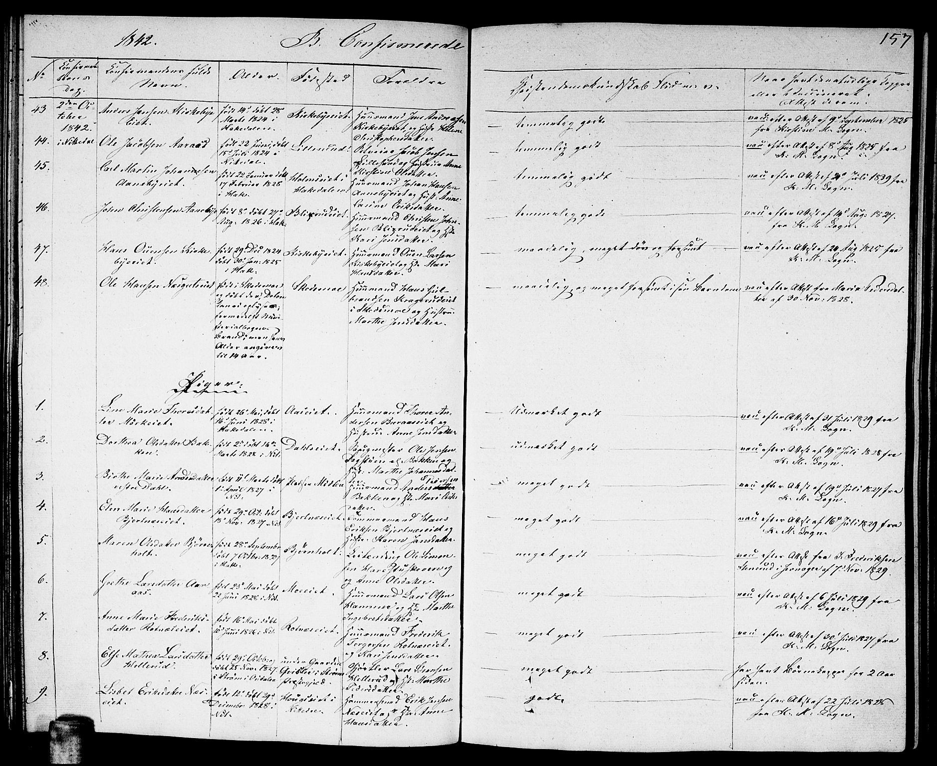 Nittedal prestekontor Kirkebøker, AV/SAO-A-10365a/F/Fa/L0004: Parish register (official) no. I 4, 1836-1849, p. 157