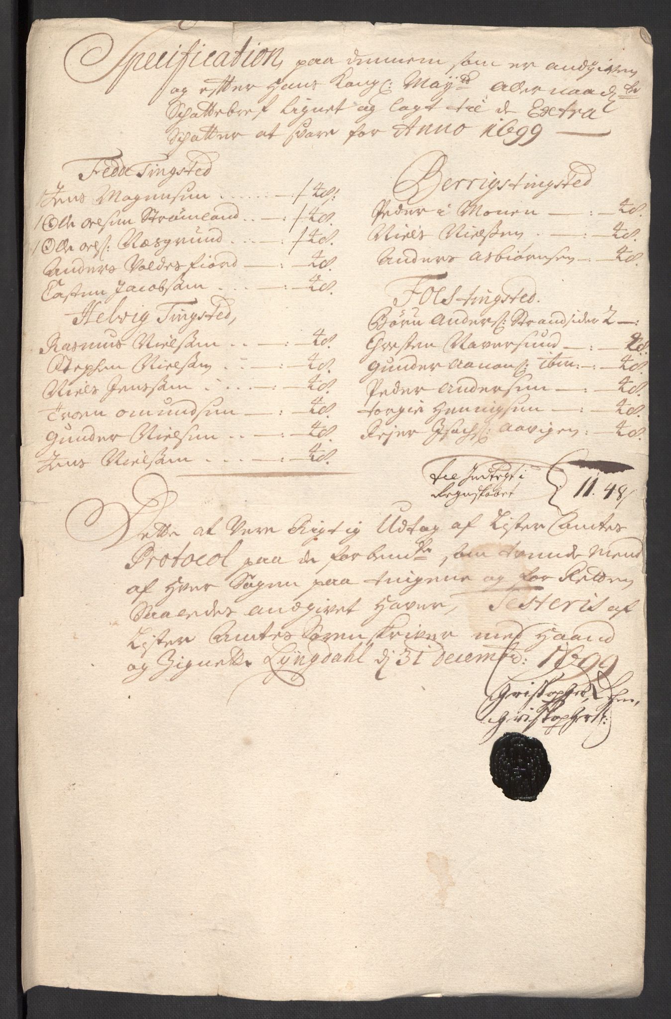 Rentekammeret inntil 1814, Reviderte regnskaper, Fogderegnskap, RA/EA-4092/R43/L2547: Fogderegnskap Lista og Mandal, 1698-1699, p. 200
