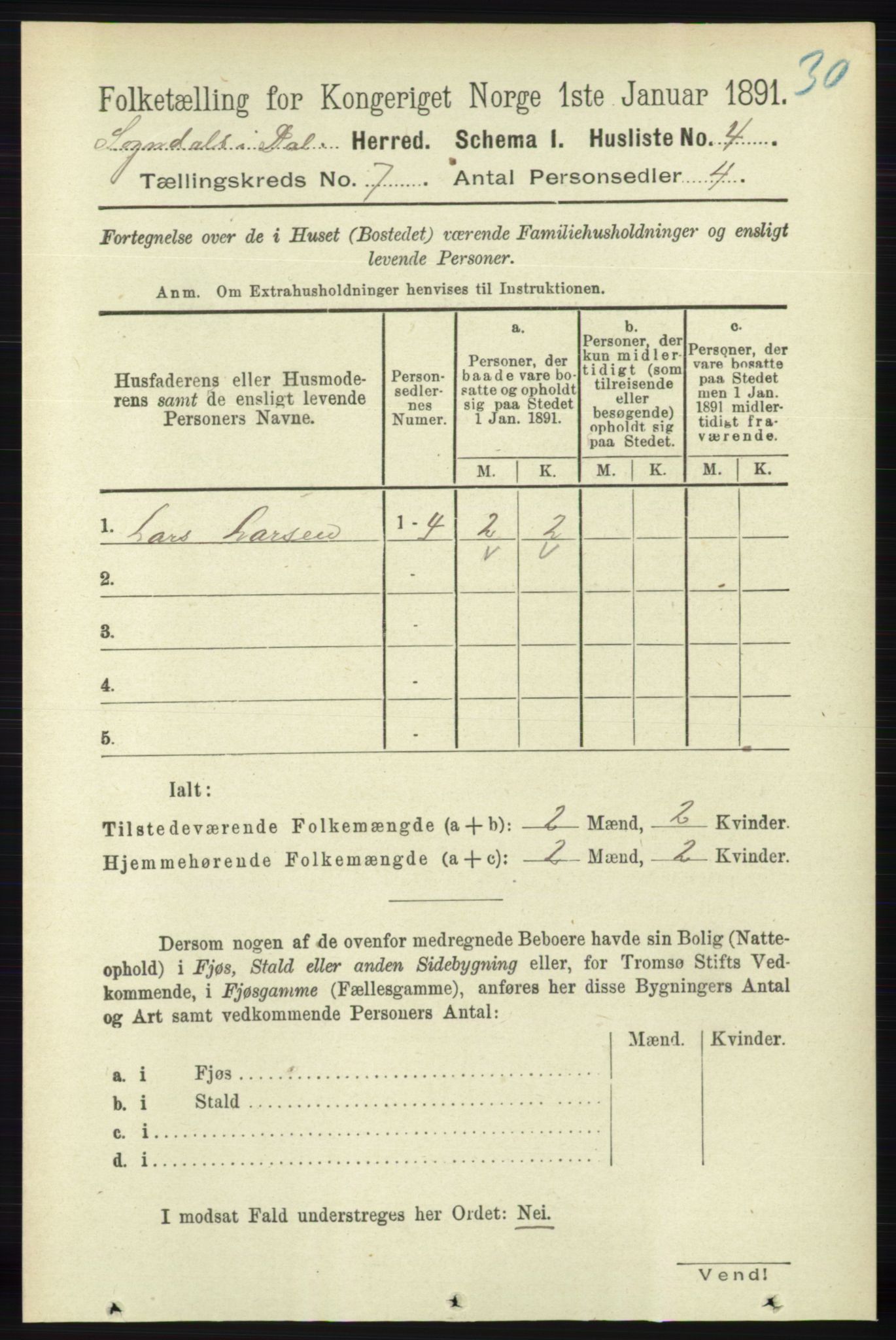 RA, 1891 census for 1111 Sokndal, 1891, p. 2030