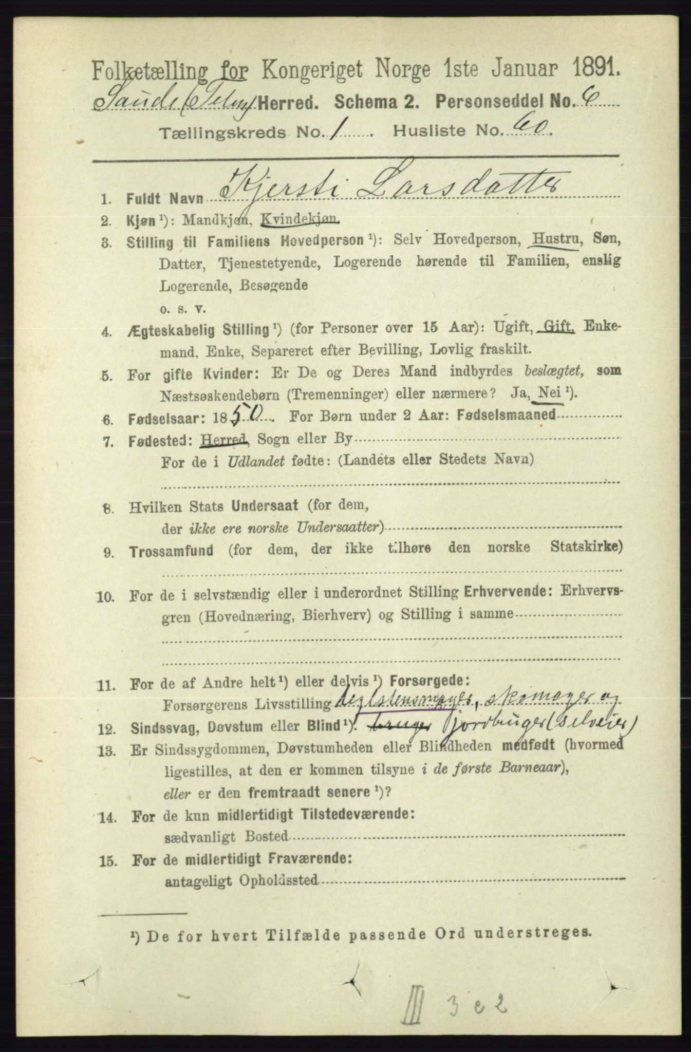 RA, 1891 census for 0822 Sauherad, 1891, p. 378