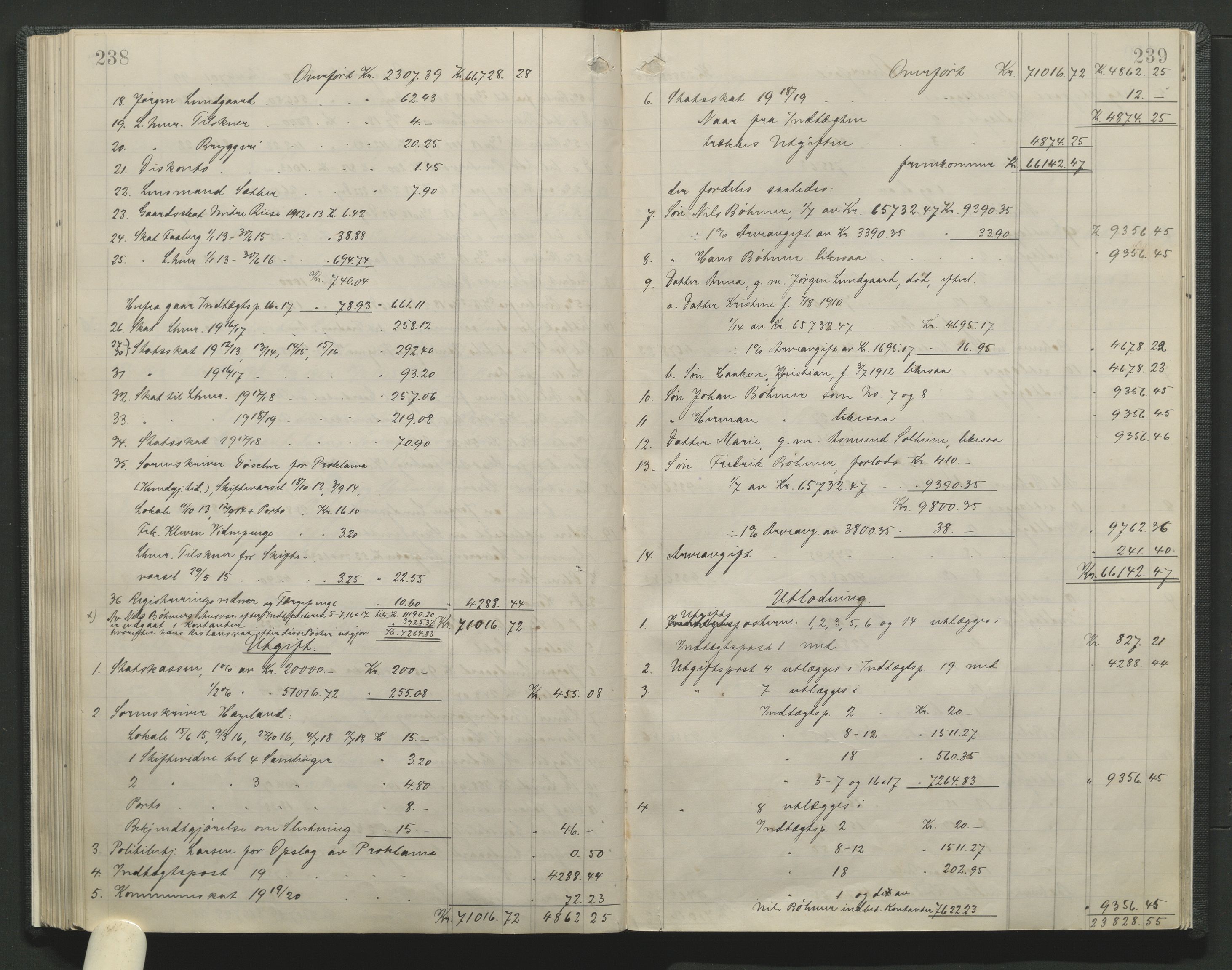 Sør-Gudbrandsdal tingrett, SAH/TING-004/J/Ja/Jag/L0001: Skifteutlodningsprotokoll - Lillehammer by, 1903-1923, p. 238-239