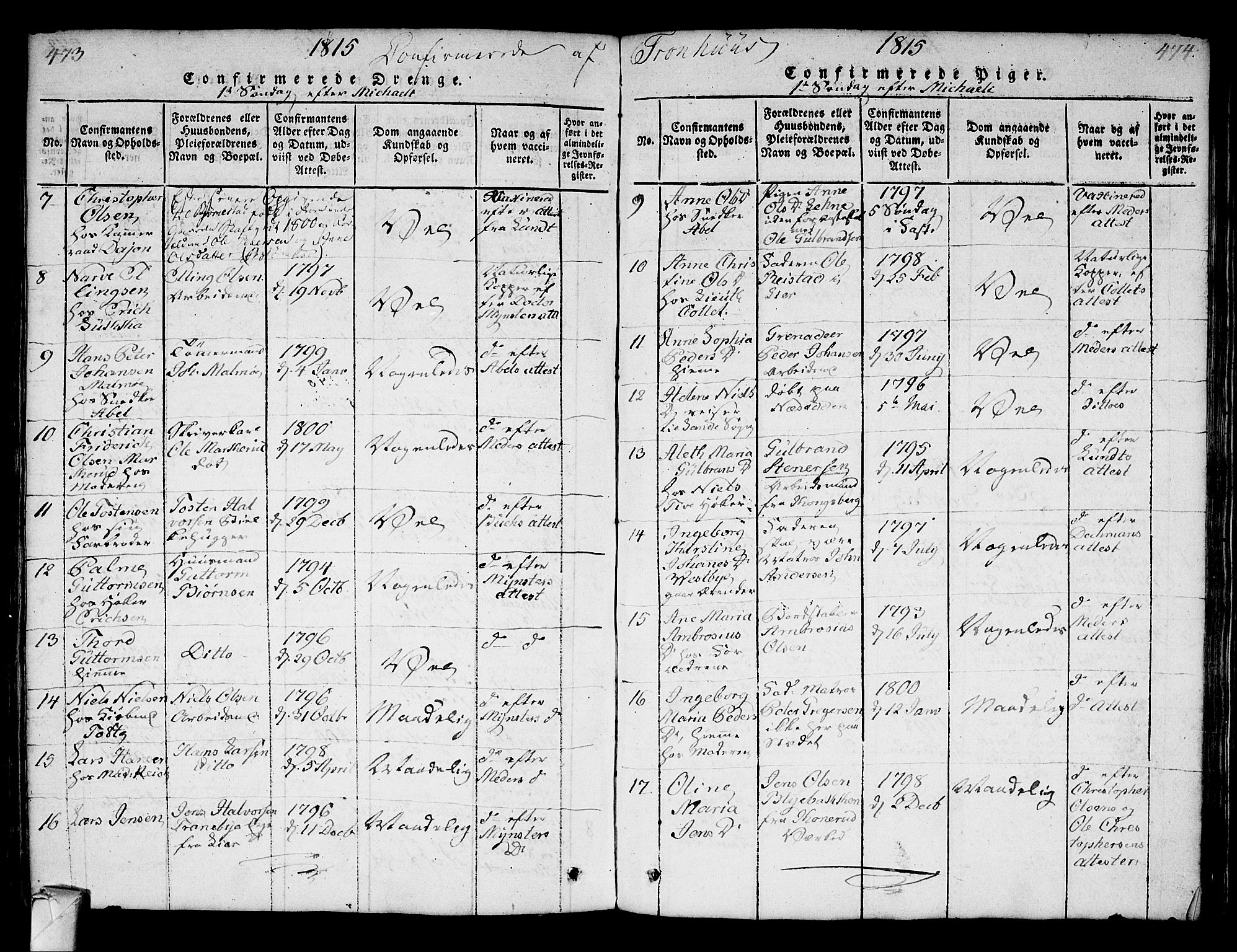 Strømsø kirkebøker, AV/SAKO-A-246/F/Fa/L0011: Parish register (official) no. I 11, 1815-1829, p. 473-474