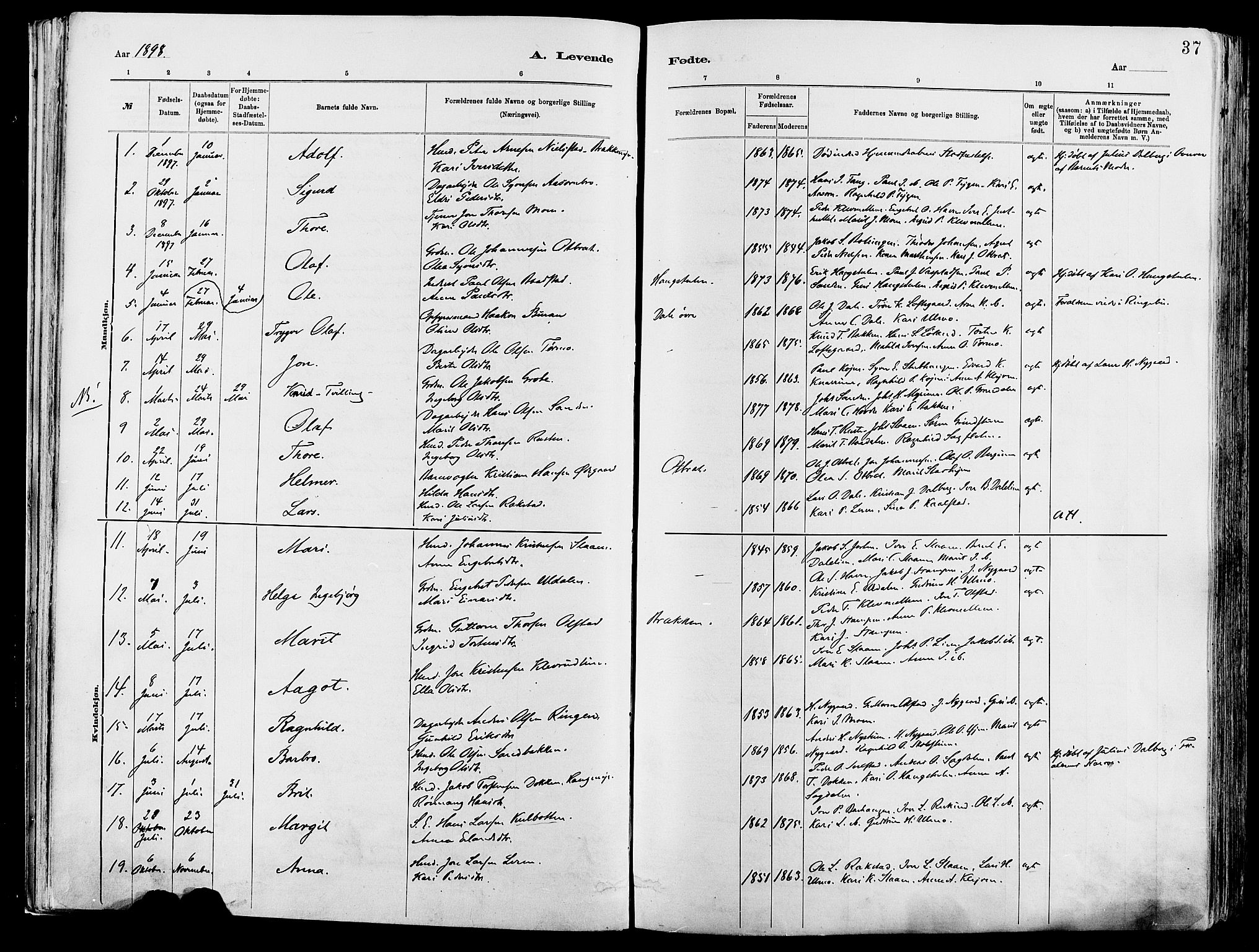 Vågå prestekontor, AV/SAH-PREST-076/H/Ha/Haa/L0008: Parish register (official) no. 8, 1886-1904, p. 37