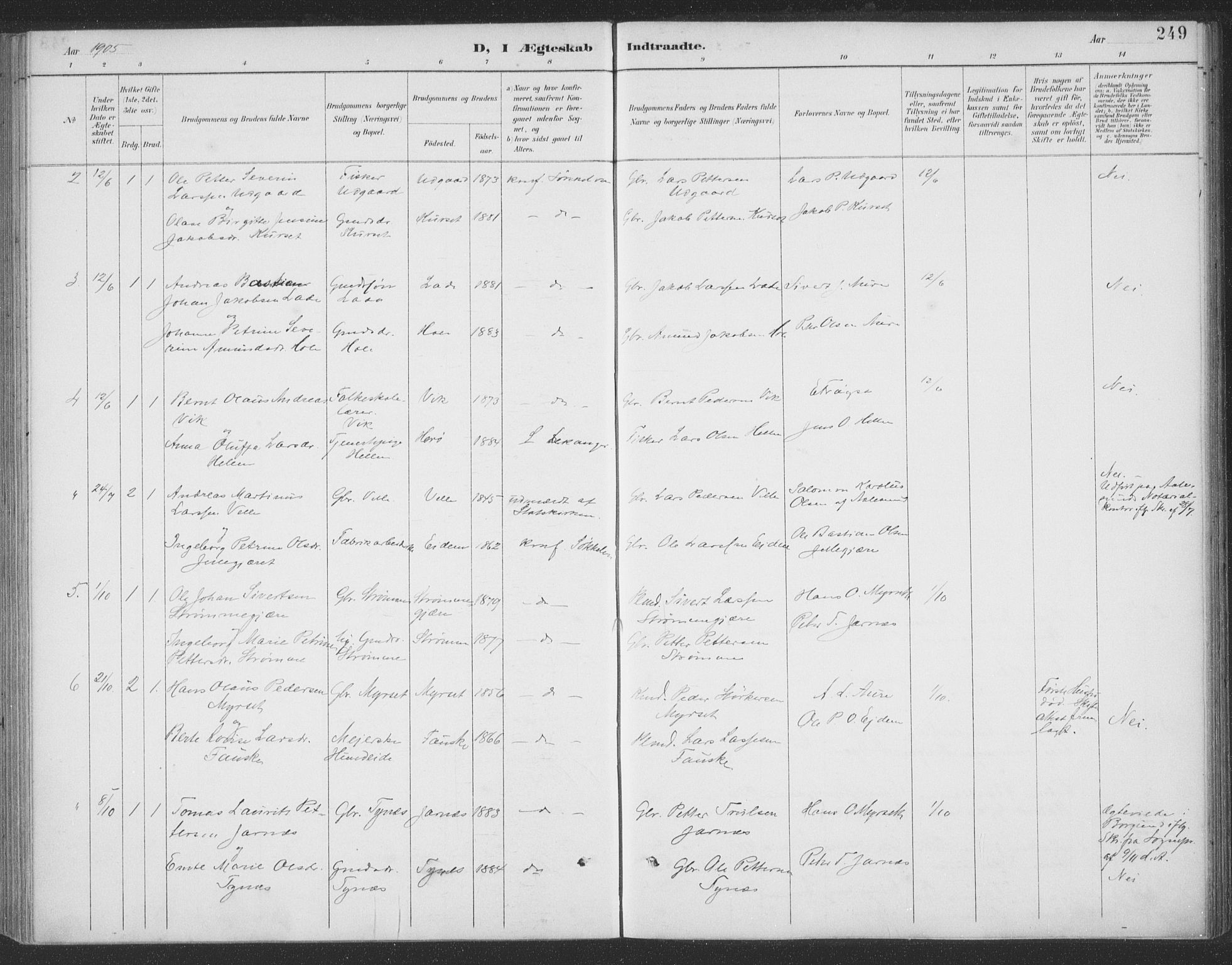 Ministerialprotokoller, klokkerbøker og fødselsregistre - Møre og Romsdal, SAT/A-1454/523/L0335: Parish register (official) no. 523A02, 1891-1911, p. 249