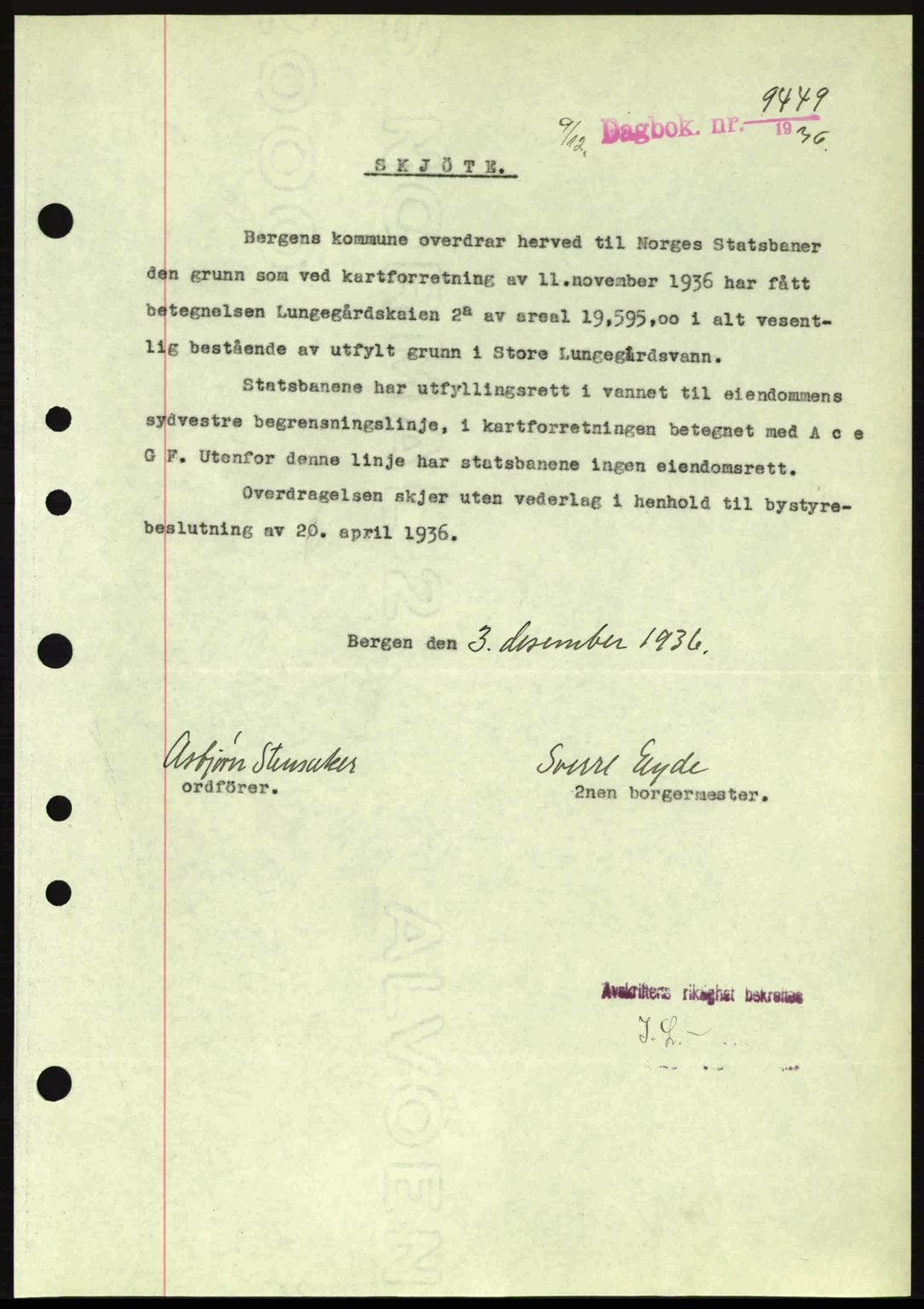 Byfogd og Byskriver i Bergen, AV/SAB-A-3401/03/03Bc/L0003: Mortgage book no. A2-3, 1936-1936, Diary no: : 9449/1936