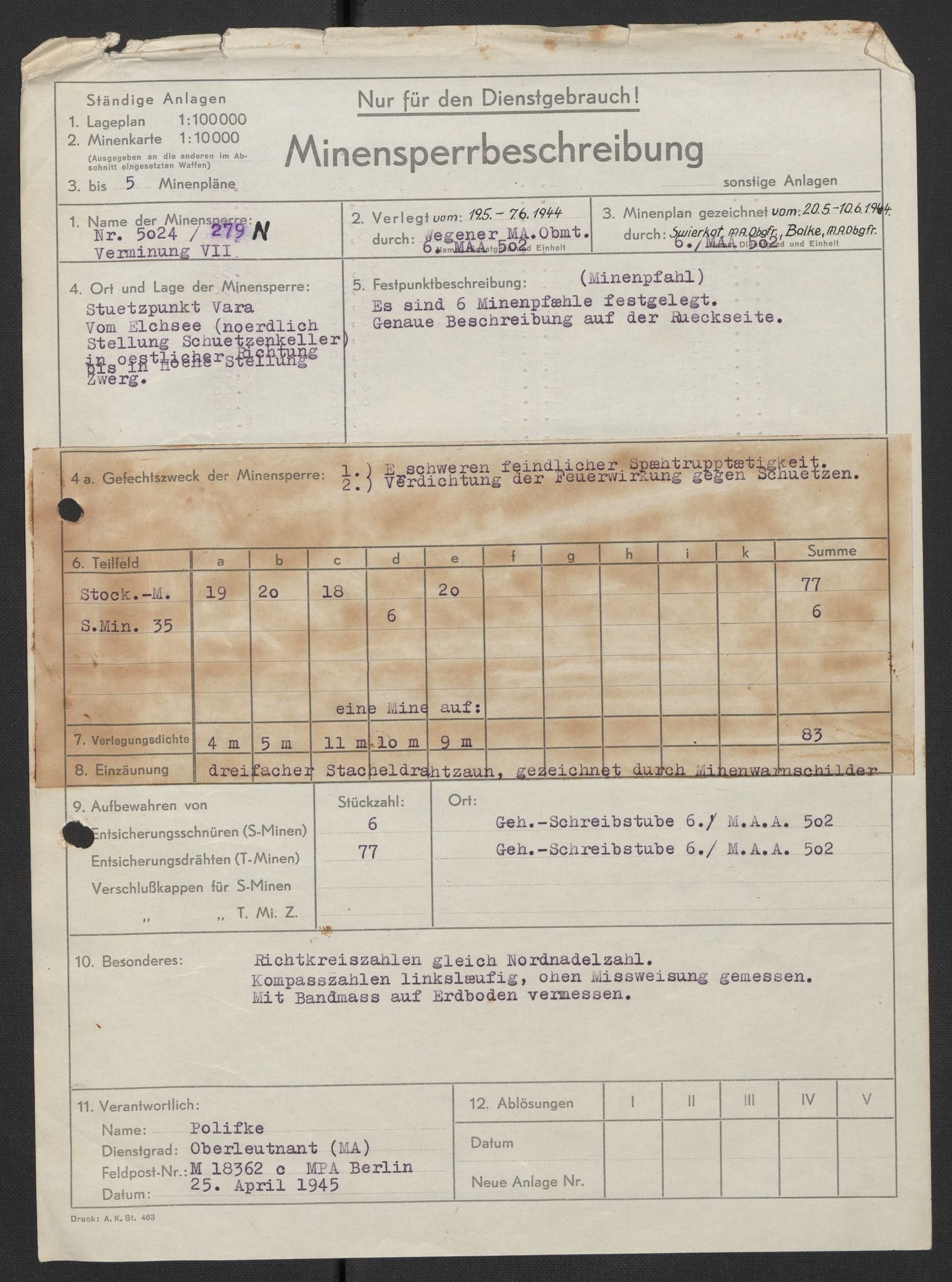 Forsvaret, Sørlandet sjøforsvarsdistrikt, RA/RAFA-3266/F/Fb/Fbf/L0323: Tyske landminefelter, 1945, p. 146