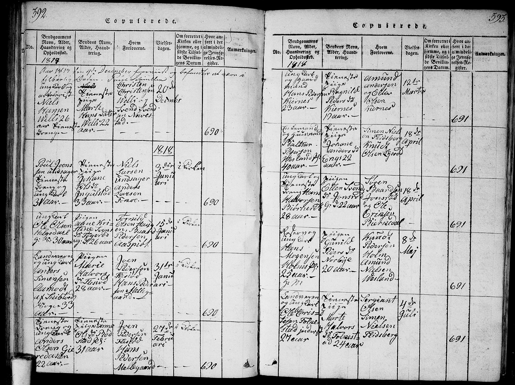 Våler prestekontor Kirkebøker, SAO/A-11083/G/Ga/L0001: Parish register (copy) no. I 1, 1815-1839, p. 392-393