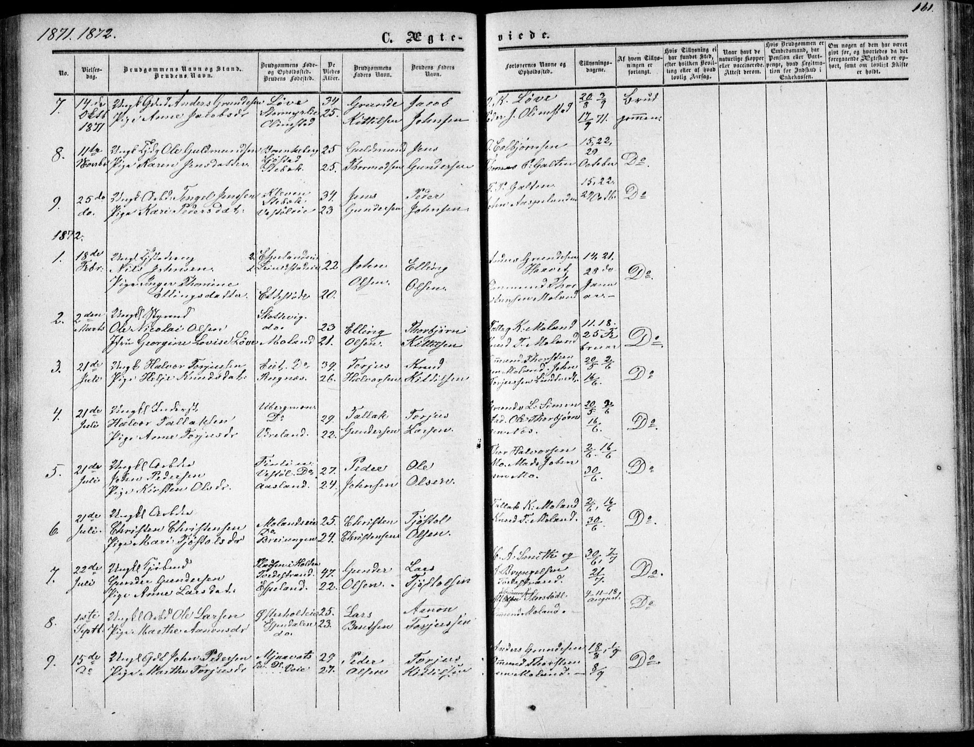 Gjerstad sokneprestkontor, AV/SAK-1111-0014/F/Fa/Fab/L0003: Parish register (official) no. A 3, 1853-1878, p. 161