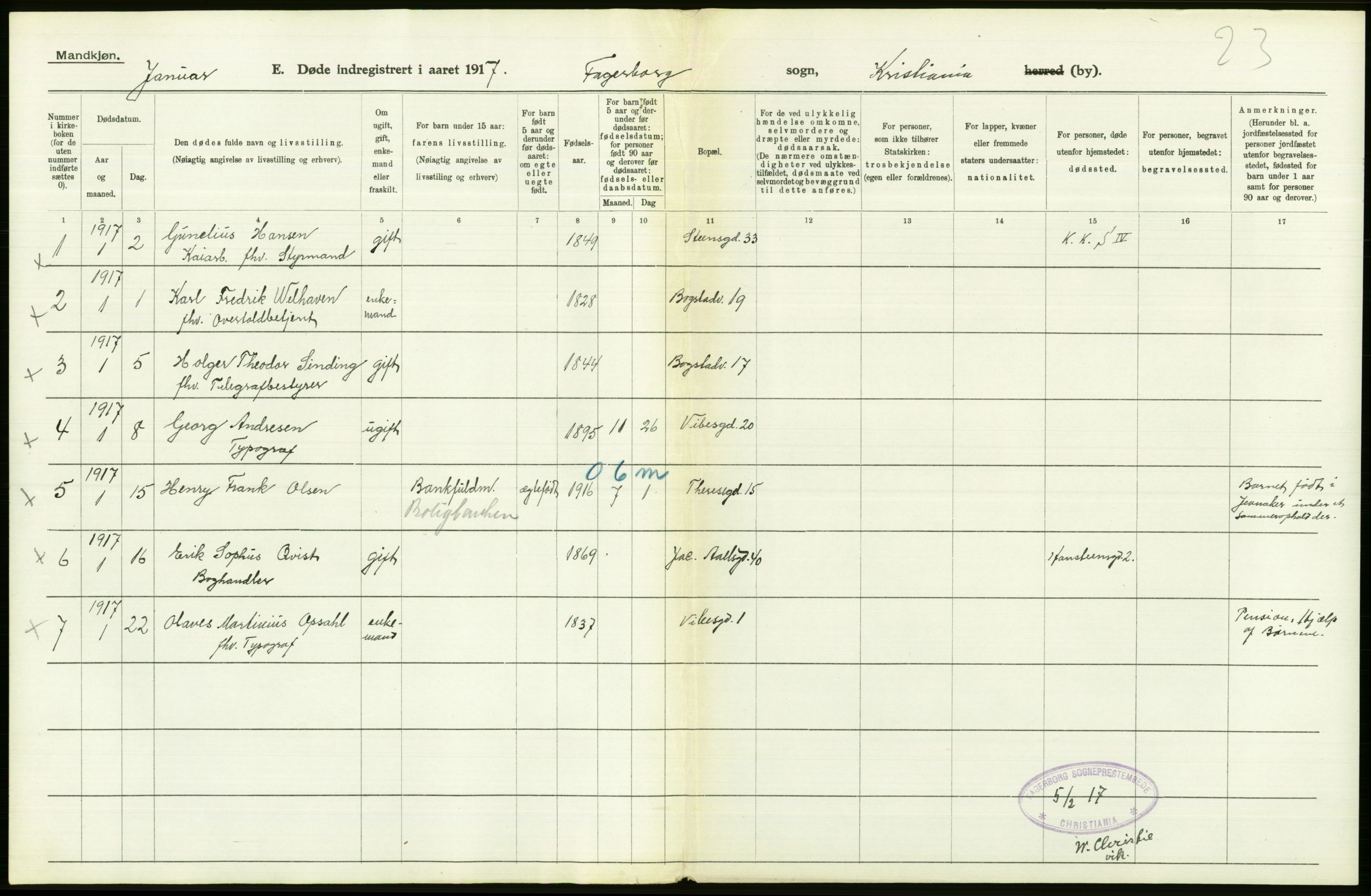 Statistisk sentralbyrå, Sosiodemografiske emner, Befolkning, RA/S-2228/D/Df/Dfb/Dfbg/L0010: Kristiania: Døde, 1917, p. 408